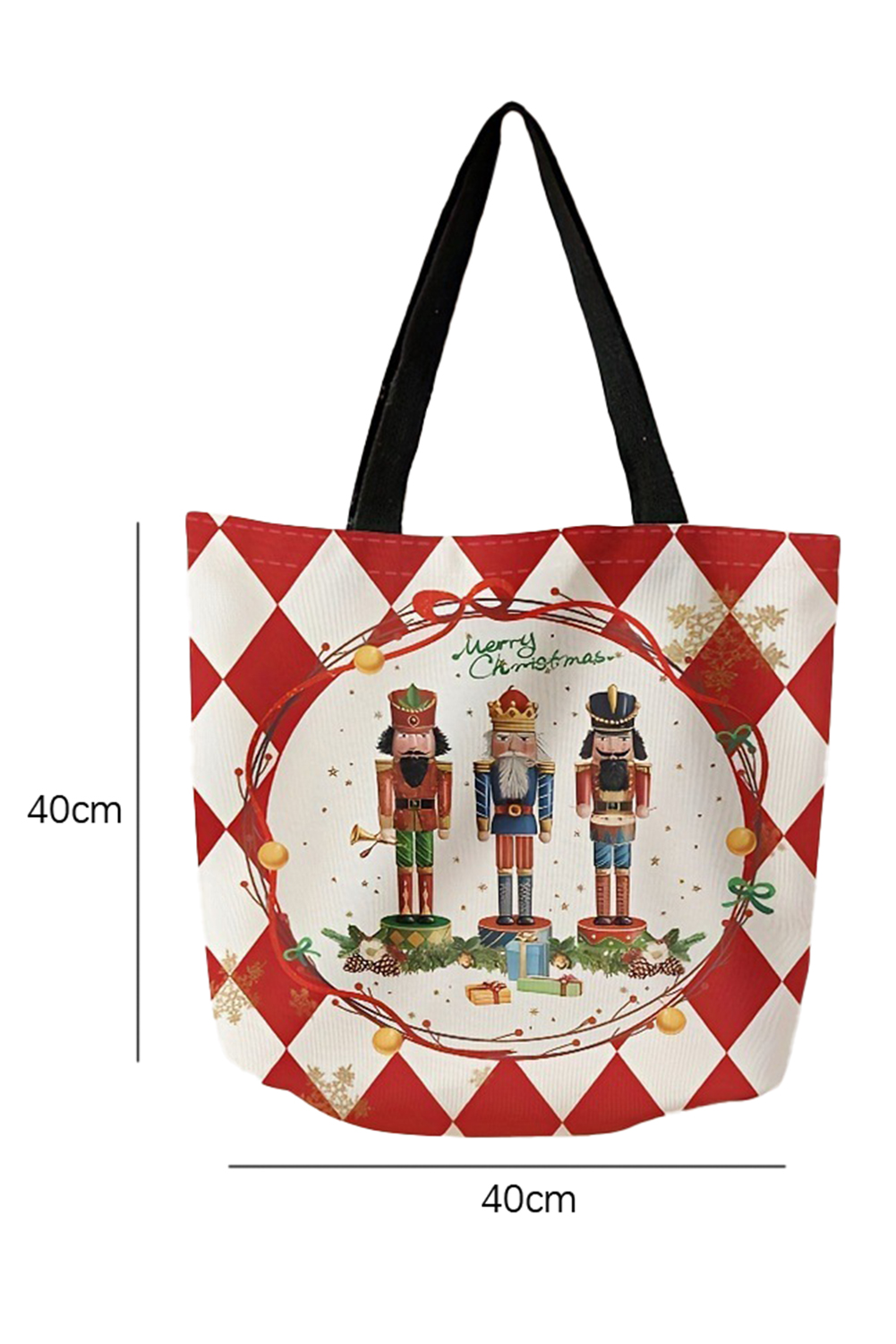 Fiery Red Checkered Merry Christmas Nutcracker Printed Canvas Shoulder Bag - loveforevers