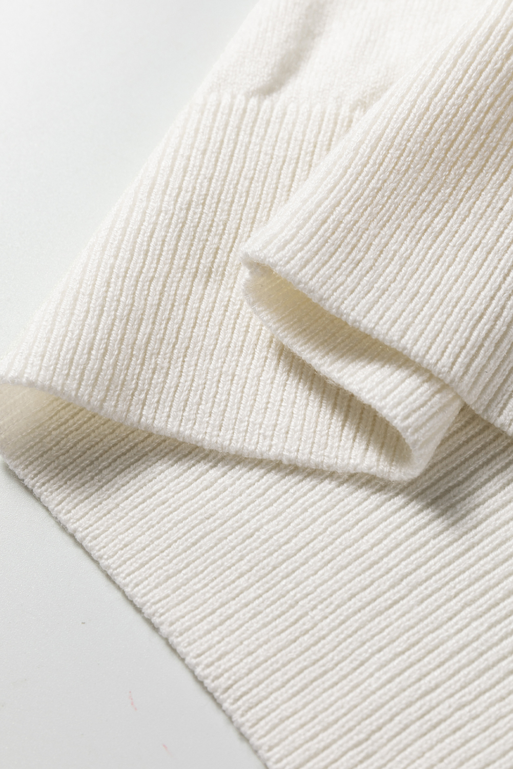 White Button Split Cuffs Round Neck Slim Sweater - loveforevers