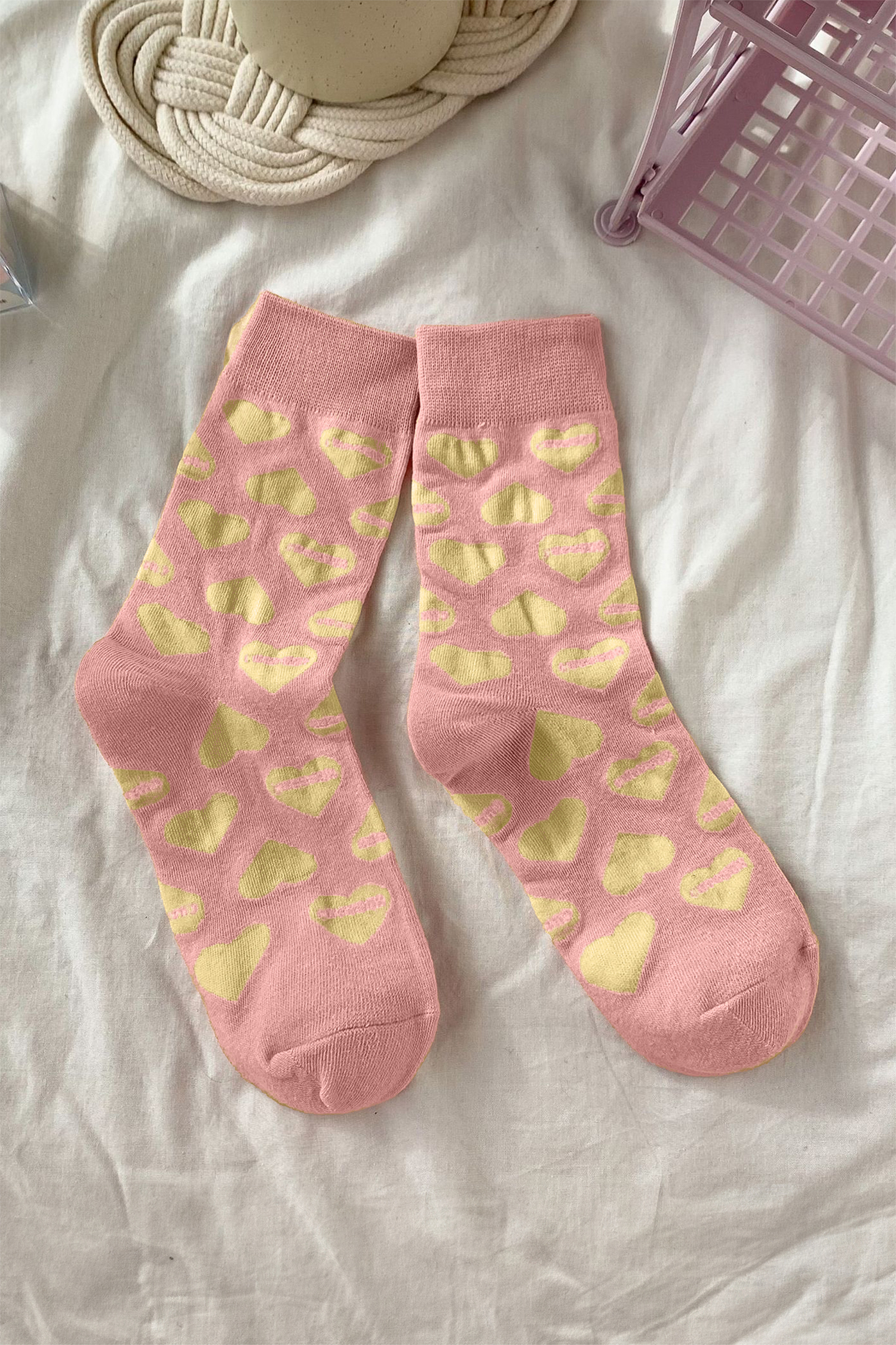 Pink Valentines Day Cute Heart Printed Polyester-cotton Socks - loveforevers