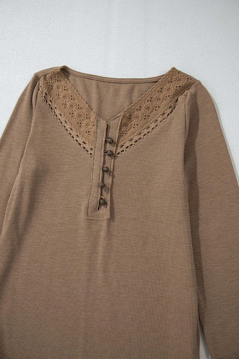 Chestnut Anglaise Broider Ribbed Long Sleeve Top - loveforevers