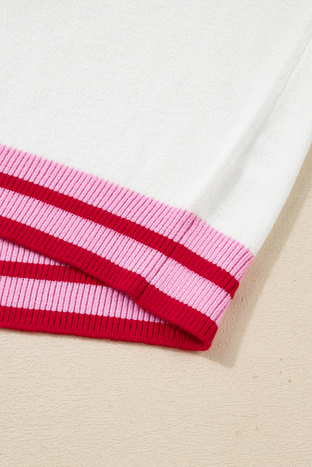 White Striped Trim Bow Graphic Round Neck Drop Shoulder Sweater - loveforevers