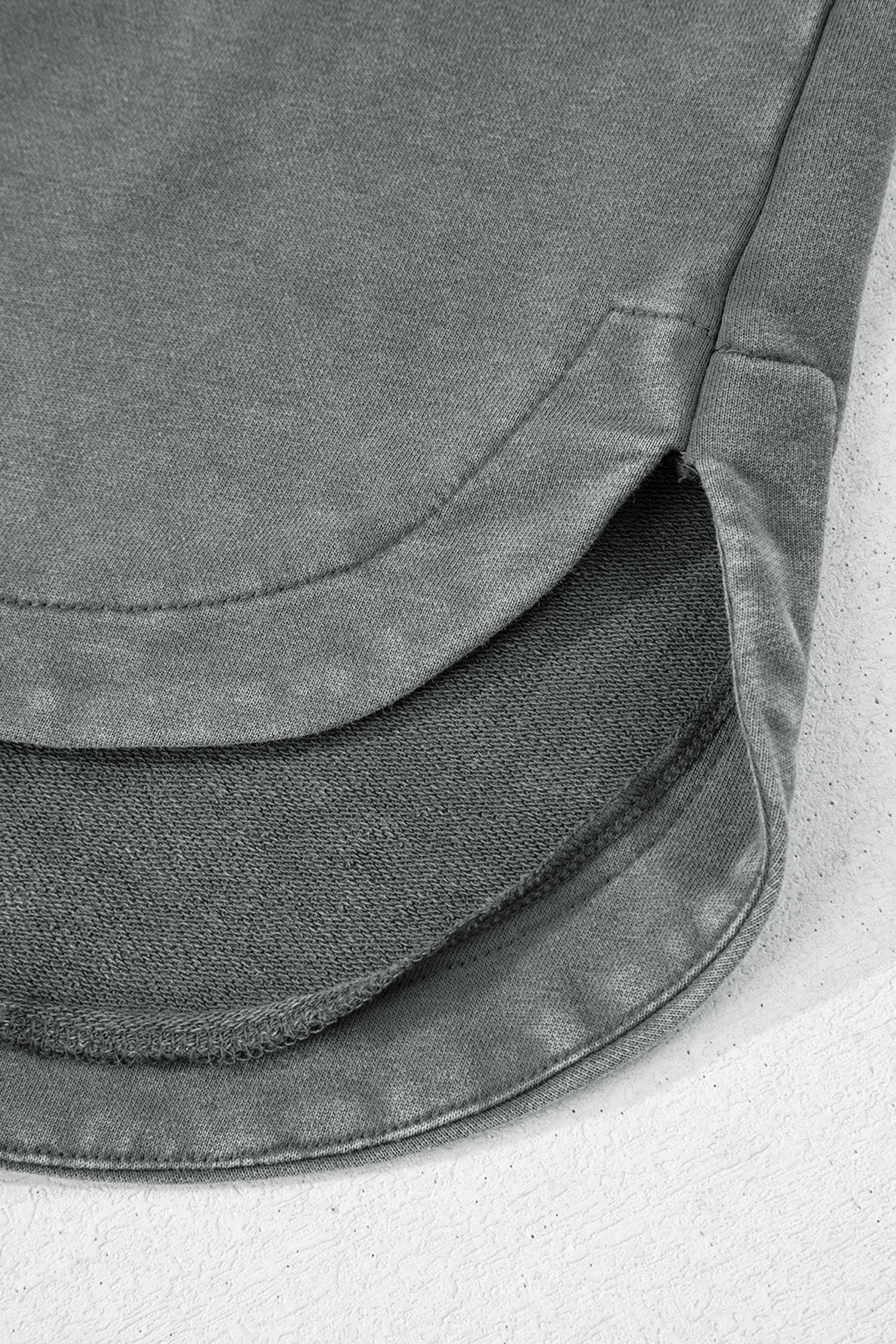 Medium Grey Mineral Wash Chest Pockets Drop Shoulder Shacket with Side Slit - loveforevers