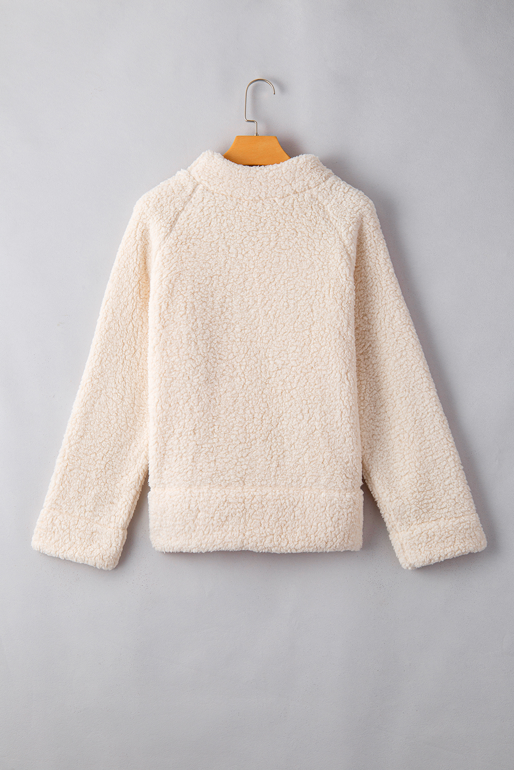 White Solid Fleece High Neck Drop Shoulder Pullover Sweatshirt - loveforevers