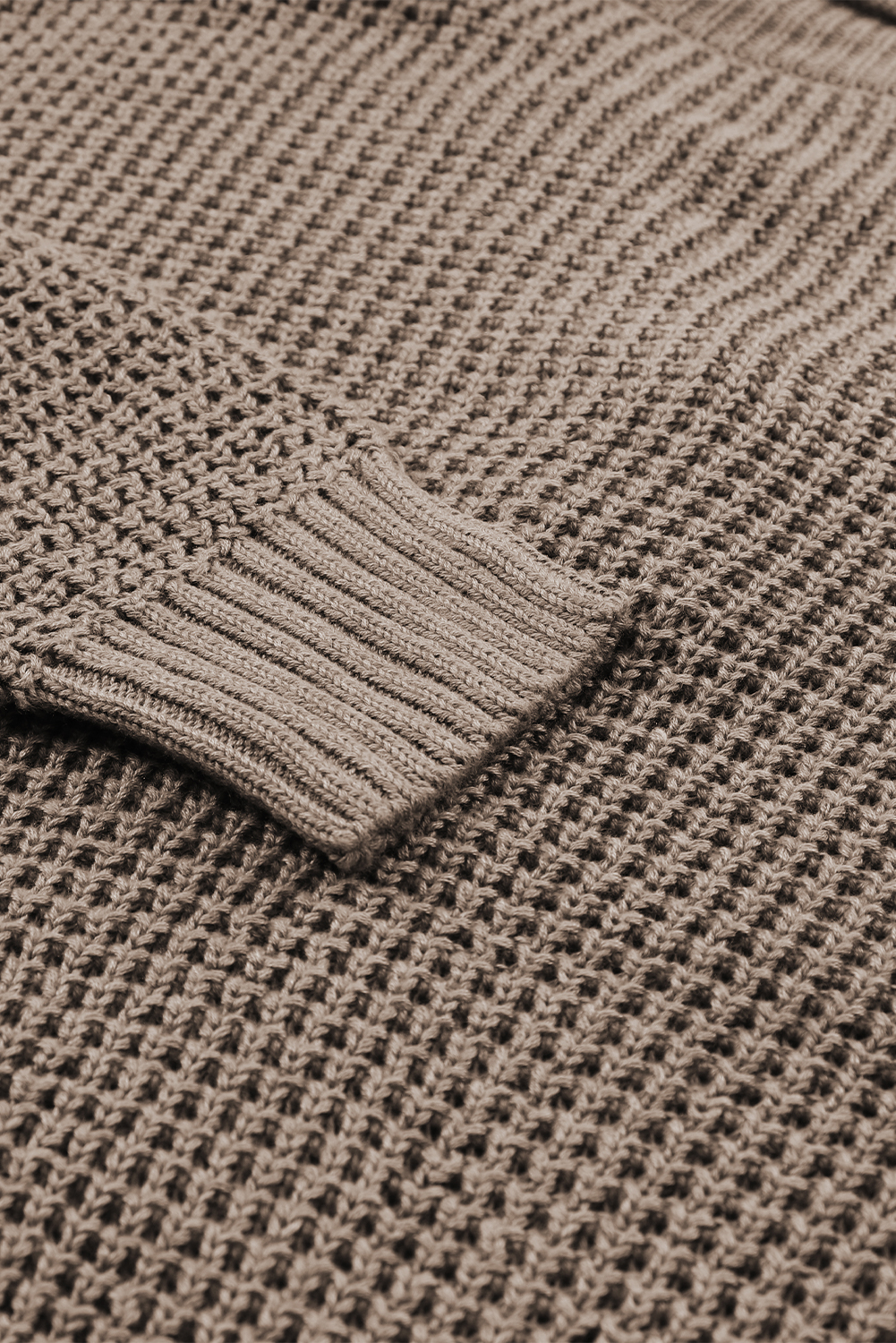 Khaki Pointelle Knit Button V Neck Drop Shoulder Sweater - loveforevers