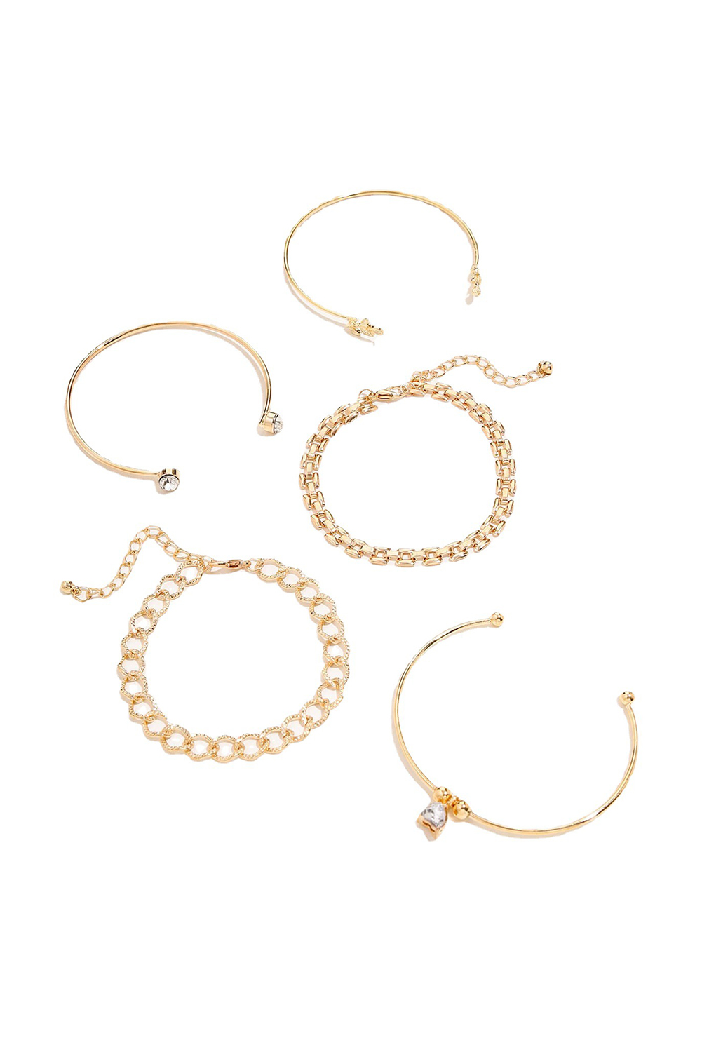 Gold Leaves Heart Shape Rhinestone Inlay Adjustable Bracelet Set - loveforevers