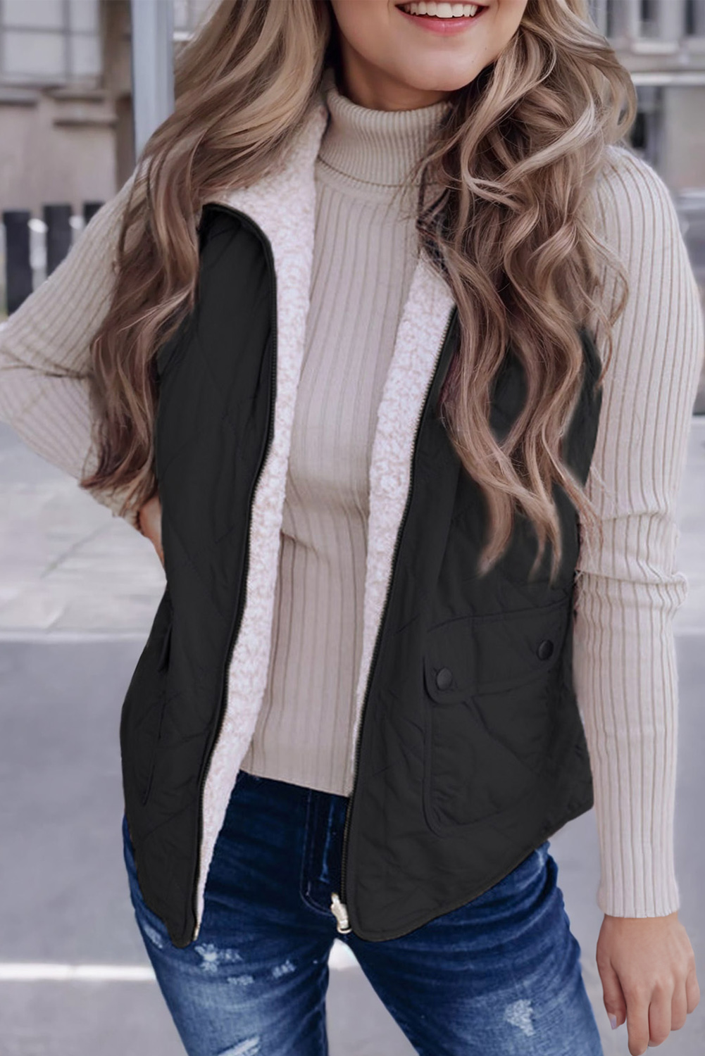 Pink Fleece Lined Quilted Vest Coats - loveforevers