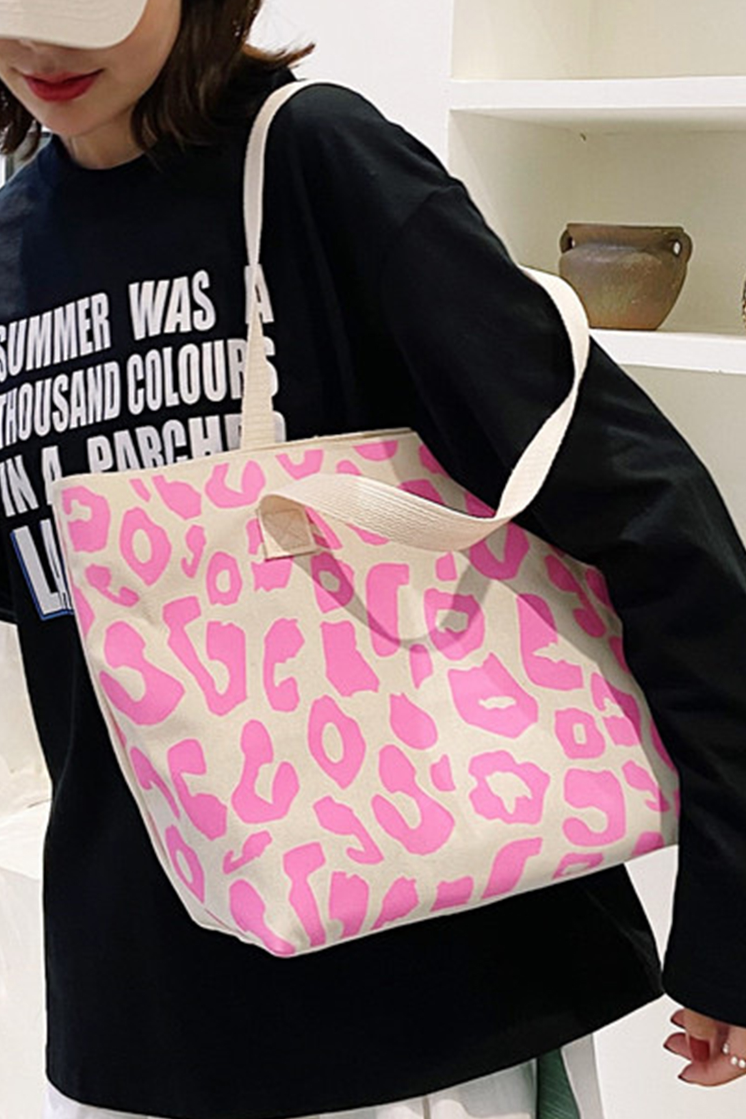 Black Leopard Print Canvas Tote Bag - loveforevers