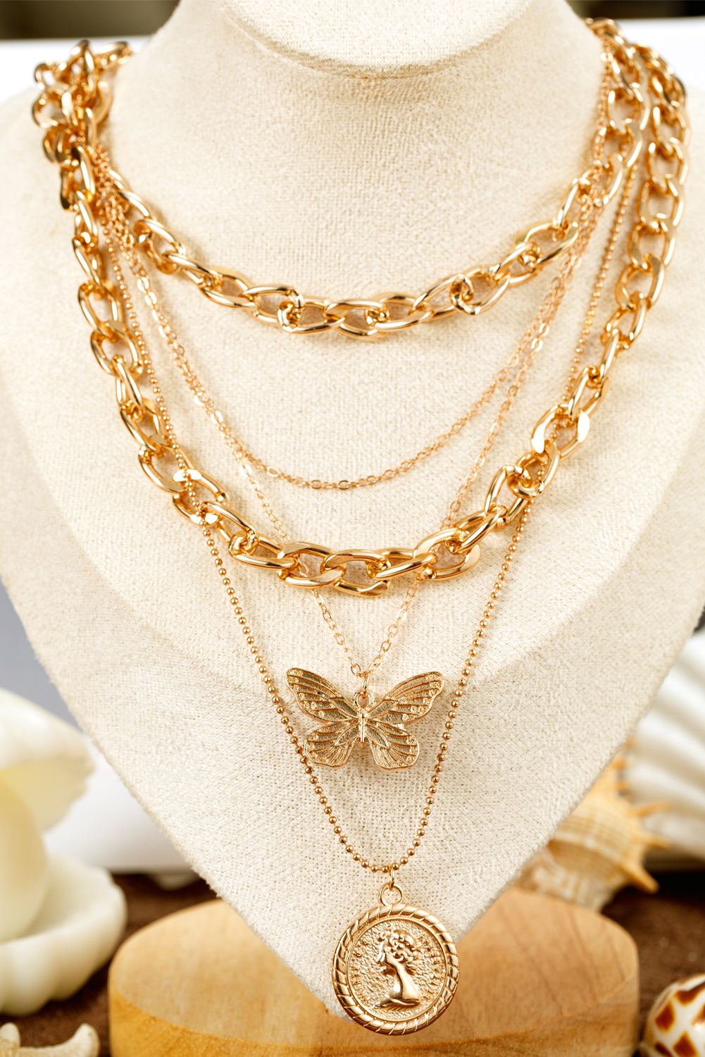 Gold Plated Alloy Multilayer Butterfly Charm Necklace - loveforevers