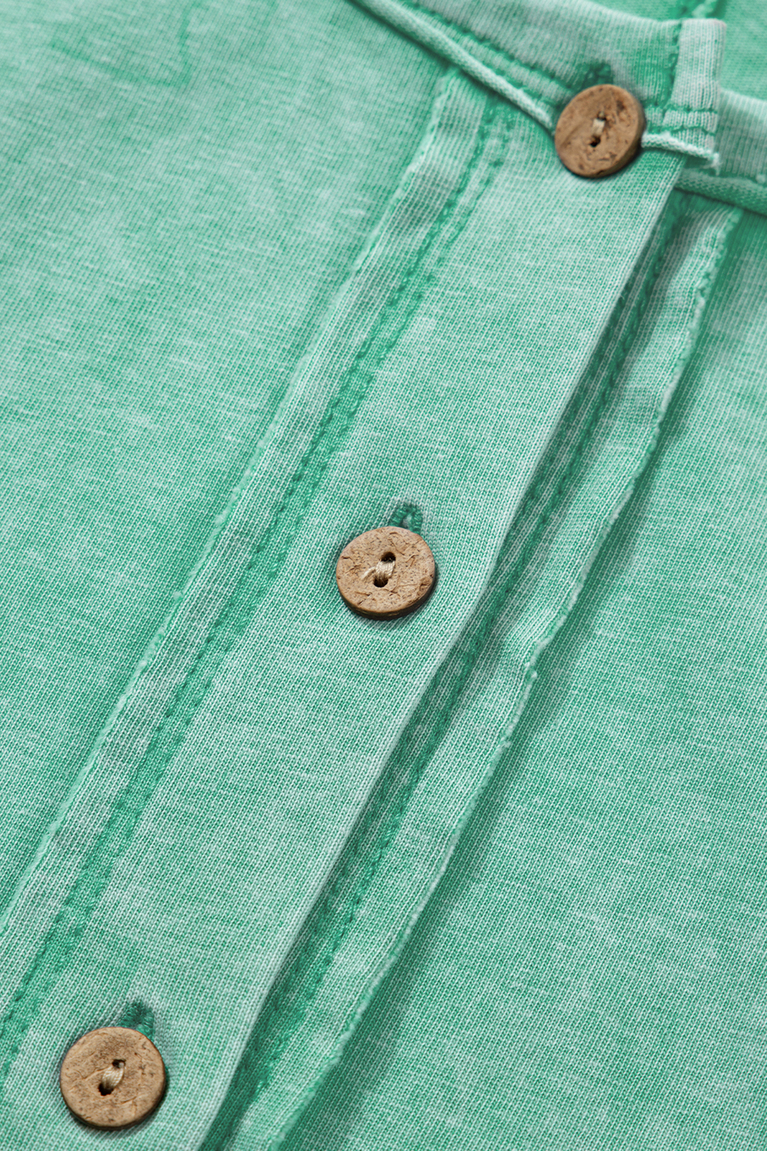 Mint Green Half Buttons Raw Seam Raglan Sleeve Mineral Wash T Shirt - loveforevers
