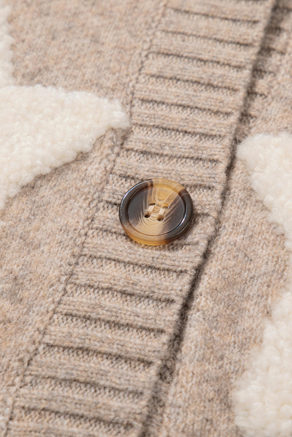 Khaki Sherpa Star Pattern Textured Sweater Cardigan with Pockets - loveforevers