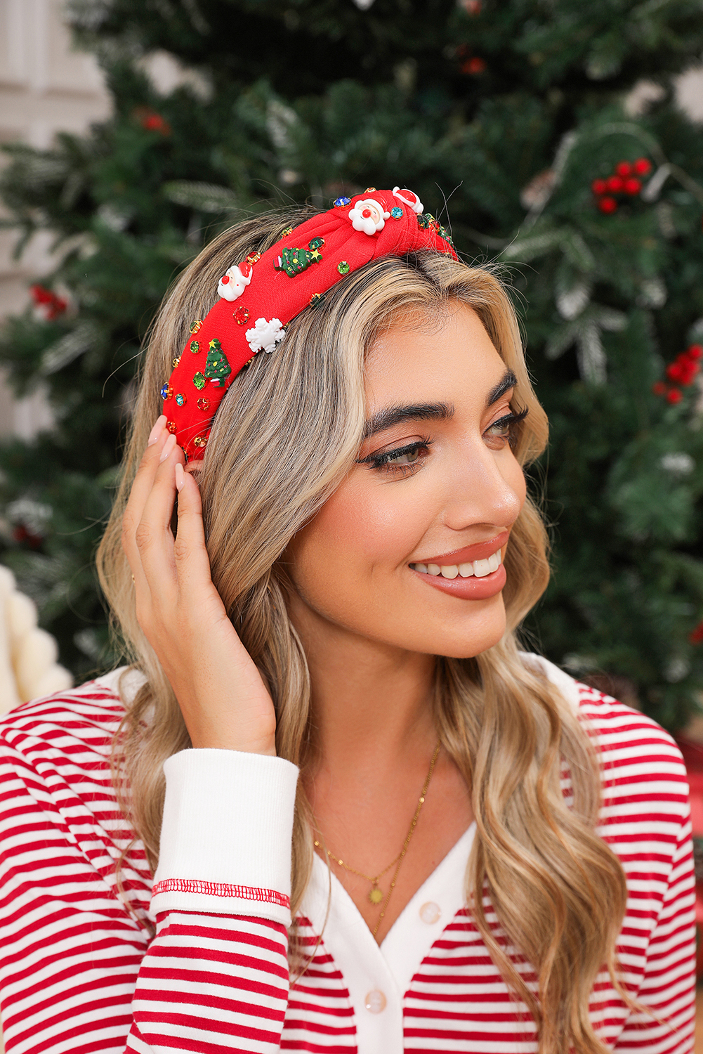 Fiery Red Cartoon Christmas Pattern Rhinestone Knotted Headband - loveforevers