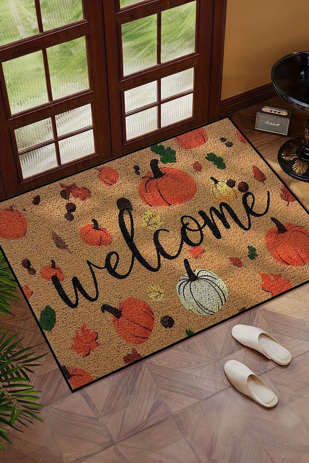 Thai Curry Welcome Fall Pumpkin Leaf Pattern Plush Entrance Mat - loveforevers