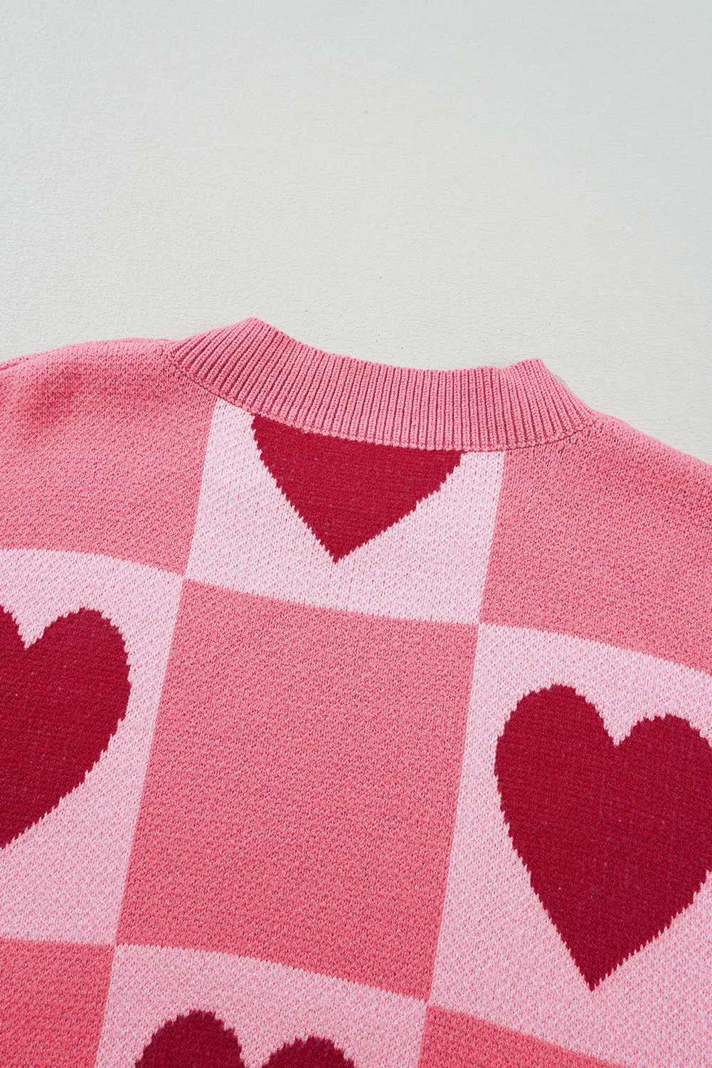 Pink Love Heart Checkered Valentine Crew Neck Sweater - loveforevers