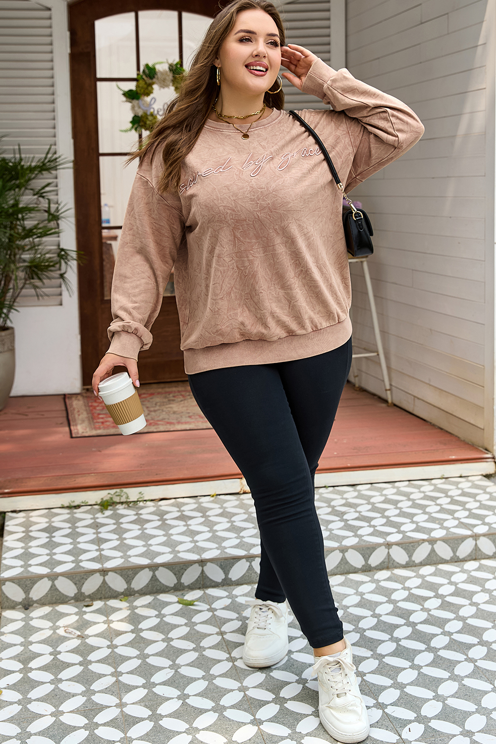 DUNE saved by grace Letter Embroidery Mineral Wash Loose Sweatshirt - loveforevers