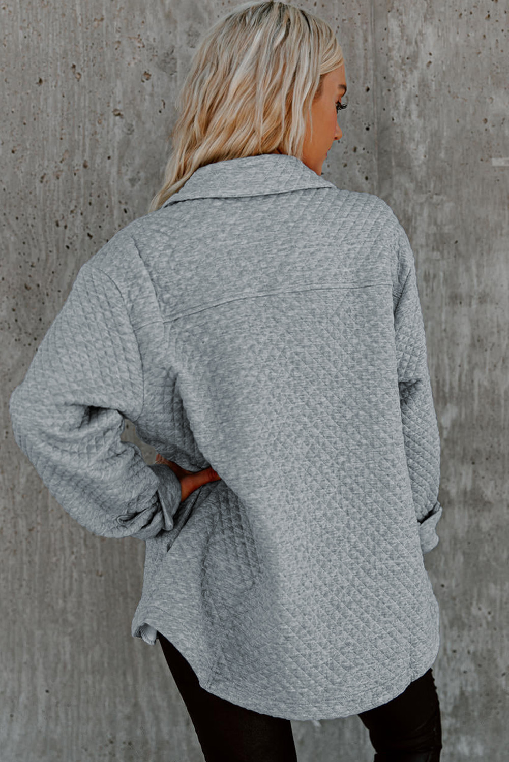 Gray Retro Quilted Flap Pocket Button Shacket - loveforevers