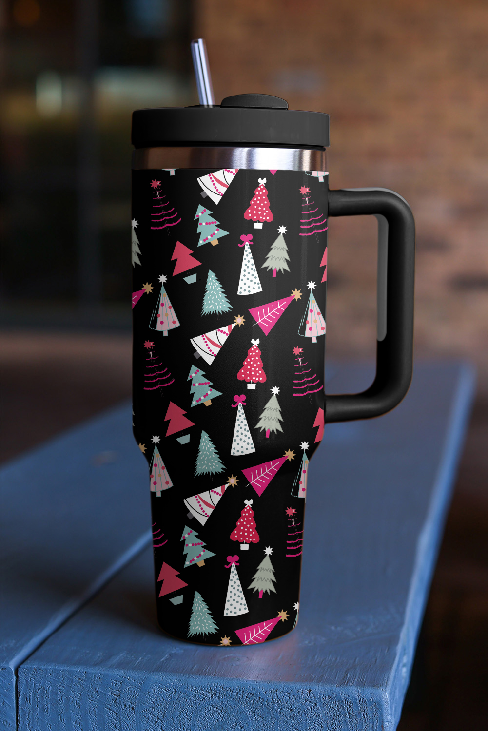 White Cartoon Christmas Tree Printed Thermos Cup 40oz - loveforevers