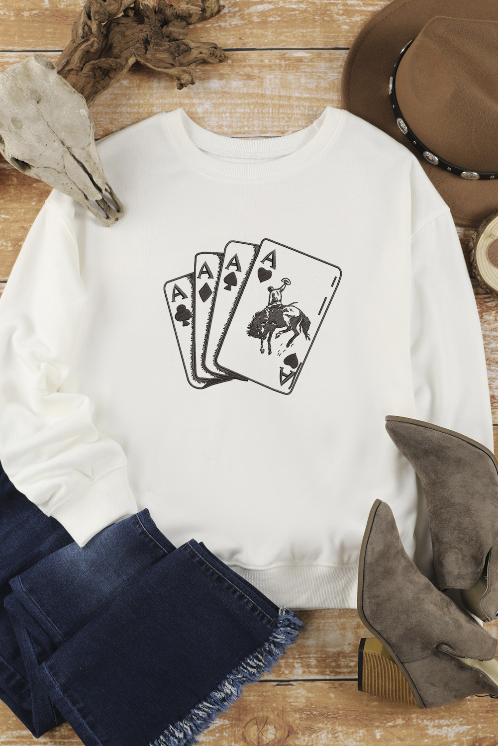 White Ace Card Cowboy Graphic Trendy Sweatshirt - loveforevers