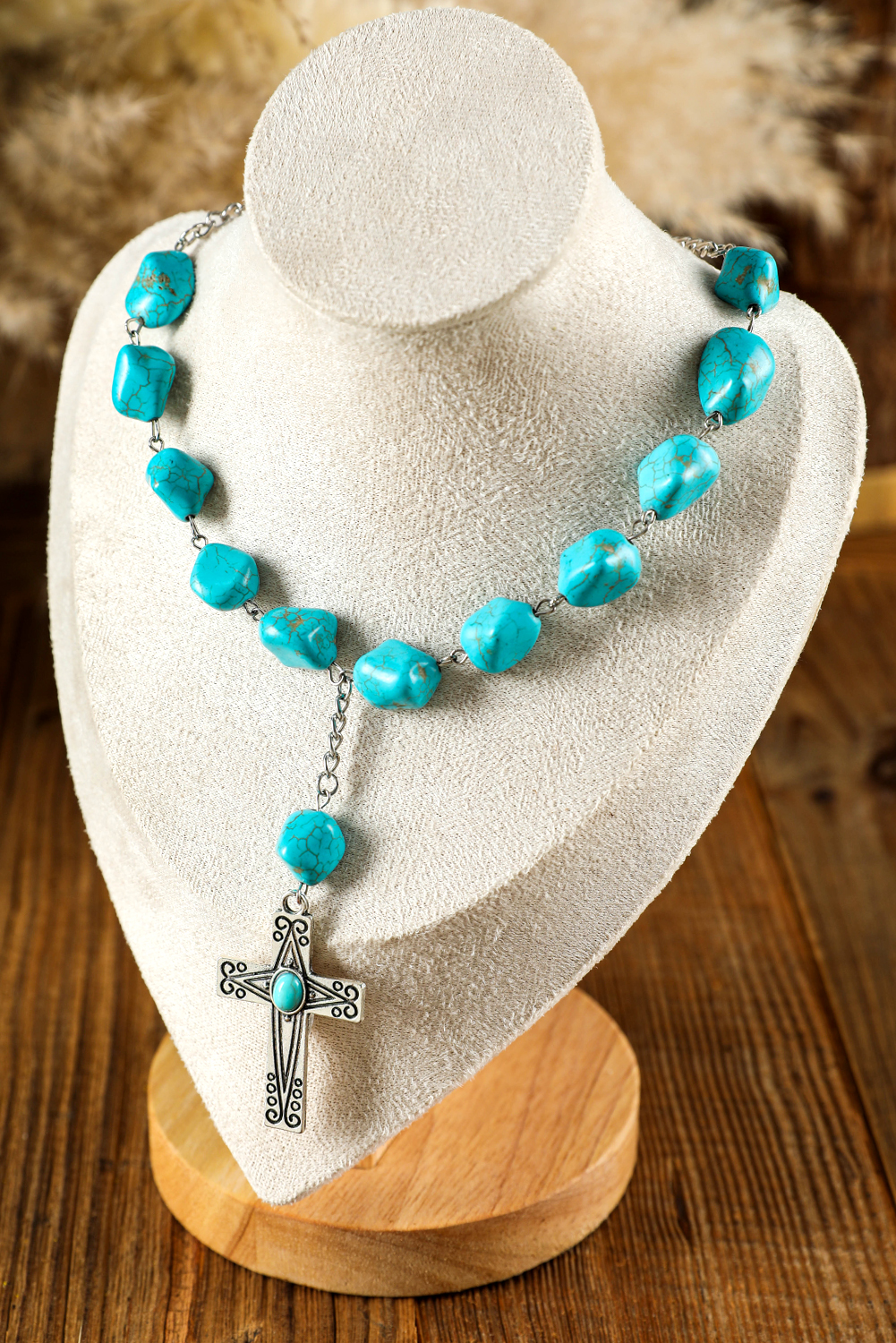 Peacock Blue Turquoise Cross Pendant Necklace - loveforevers