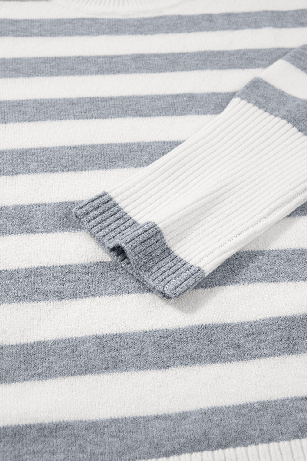 Gray Stripe Ribbed Buttoned Detail Drop Shoulder Tunic Sweater - loveforevers