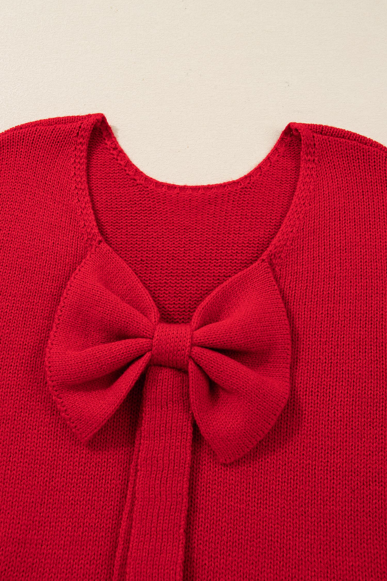 Bonbon Festive Bow Backless Bubble Sleeve Sweater - loveforevers