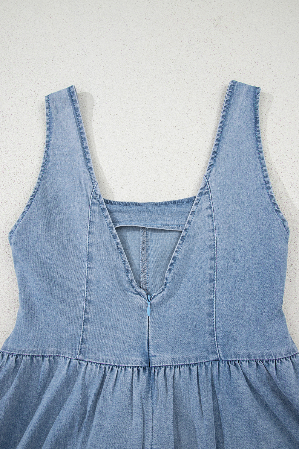 Myosotis Square Neck Bowknot A-line Sleeveless Denim Dress - loveforevers