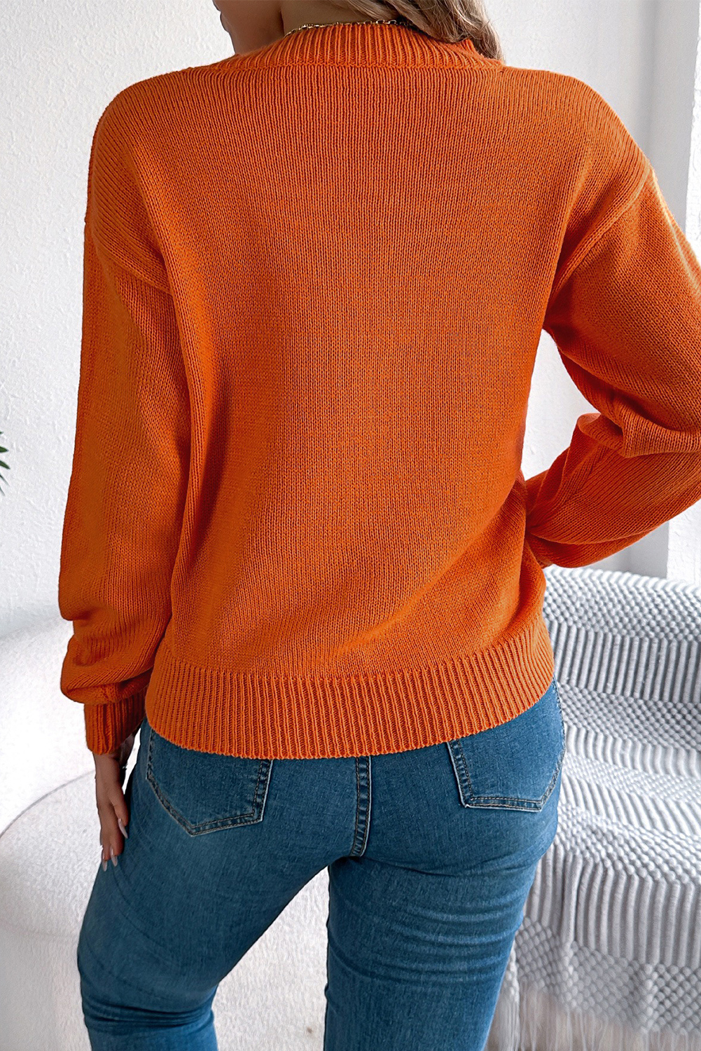 Flamingo Halloween Spooky Face Hollowed Pattern Casual Sweater - loveforevers