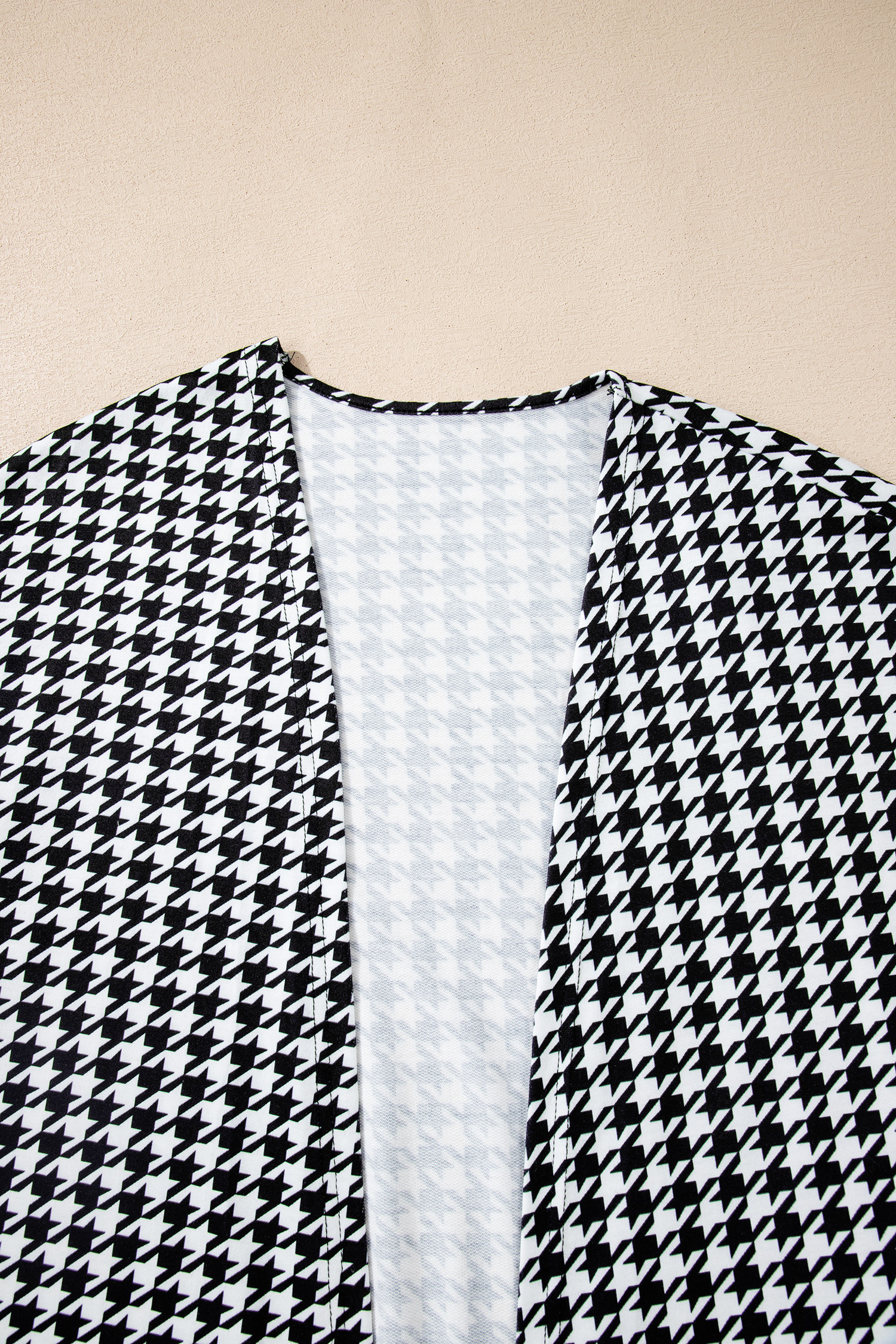 Black Houndstooth Print Open Front Long Dolman Kimonos - loveforevers