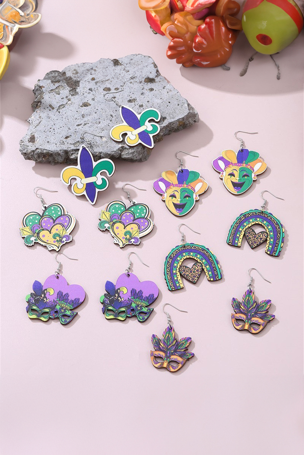 Meadow Mauve Mardi Gras Mask Dangle Hook Earrings - loveforevers