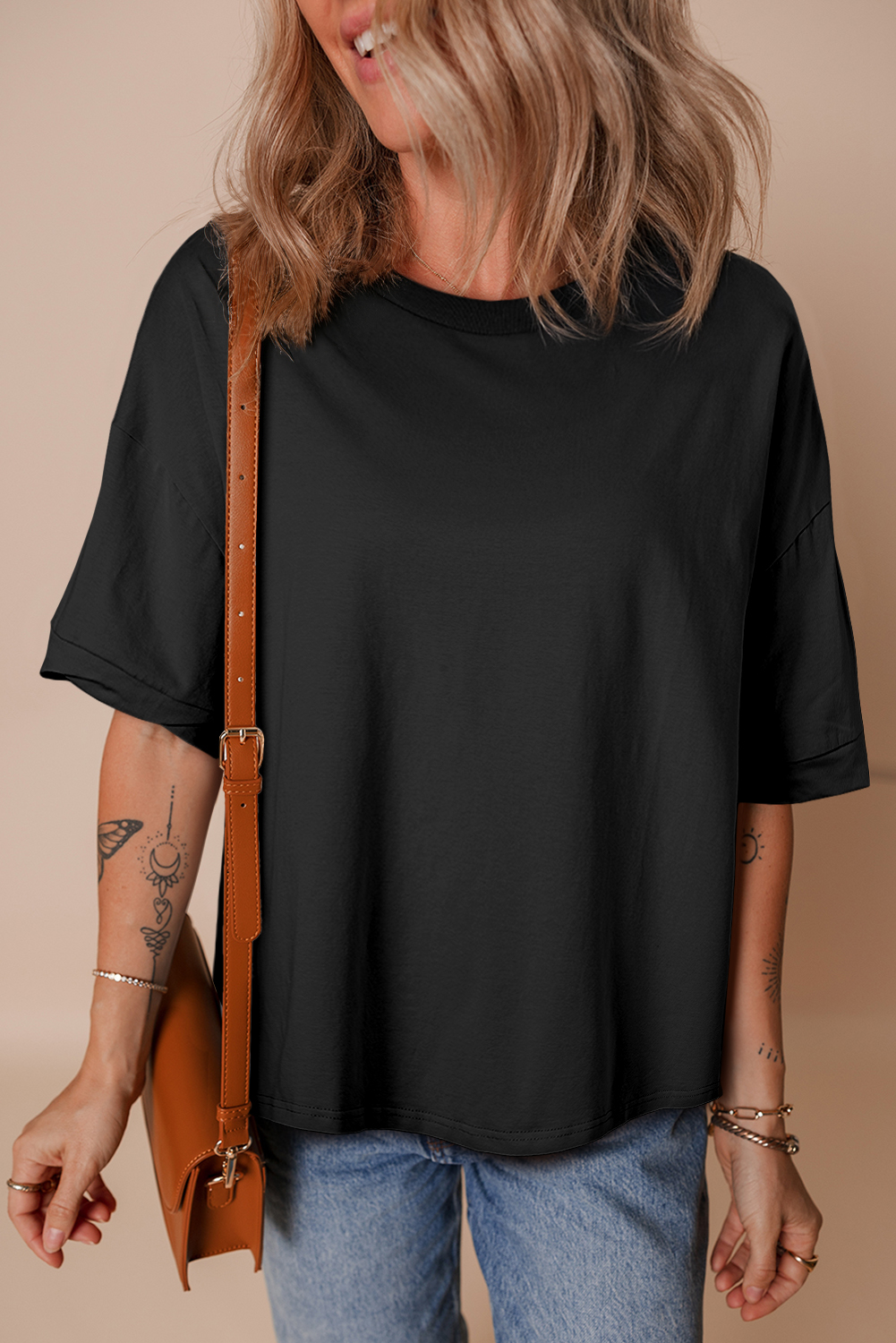Black Loose Half Sleeve Hi Low Hem T Shirt - loveforevers