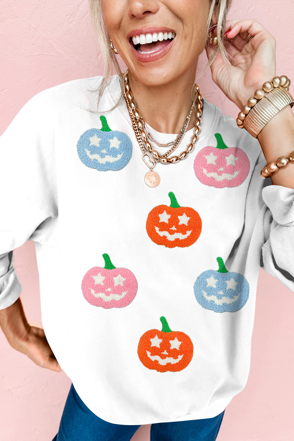 White Cute Halloween Jack-o-lantern Holiday Sweatshirt - loveforevers