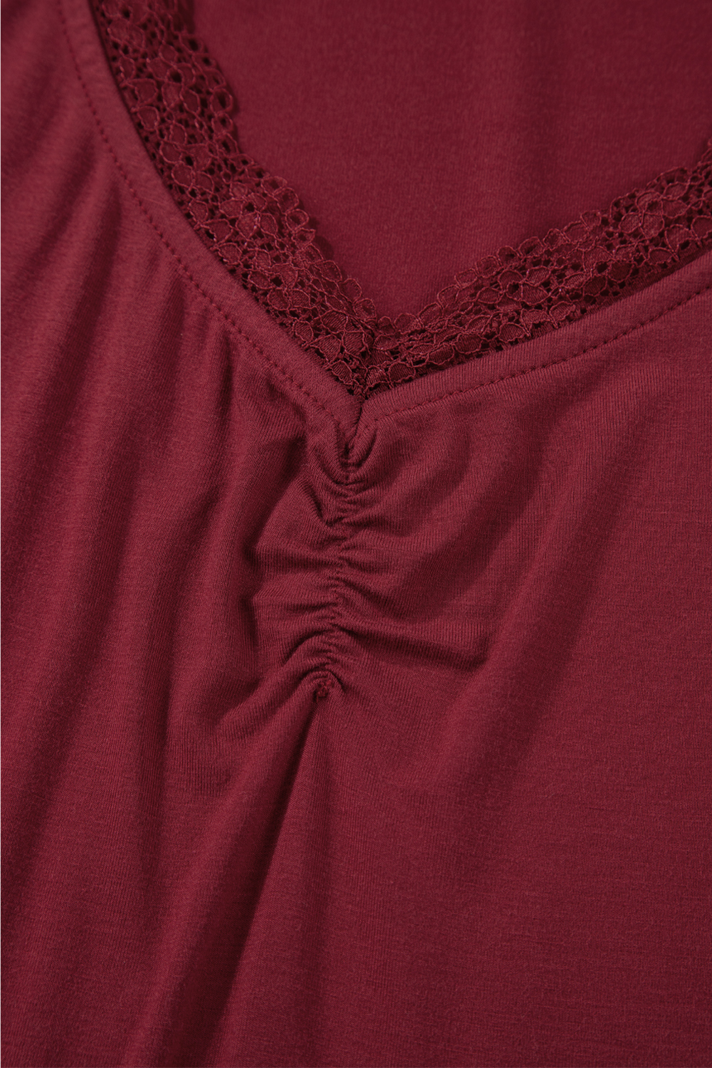 Red Dahlia Lace-trimmed Sweetheart Neckline Ruched Detail Long Sleeve T-shirt - loveforevers