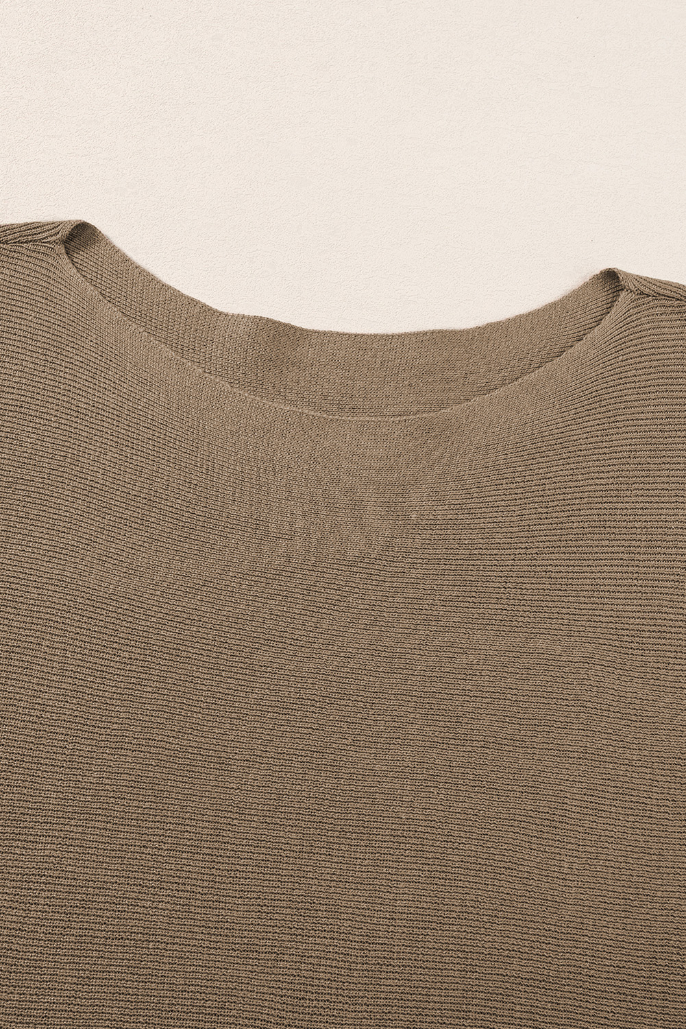 Coffee Round Neck Half Sleeve Ribbed Knit Top - loveforevers