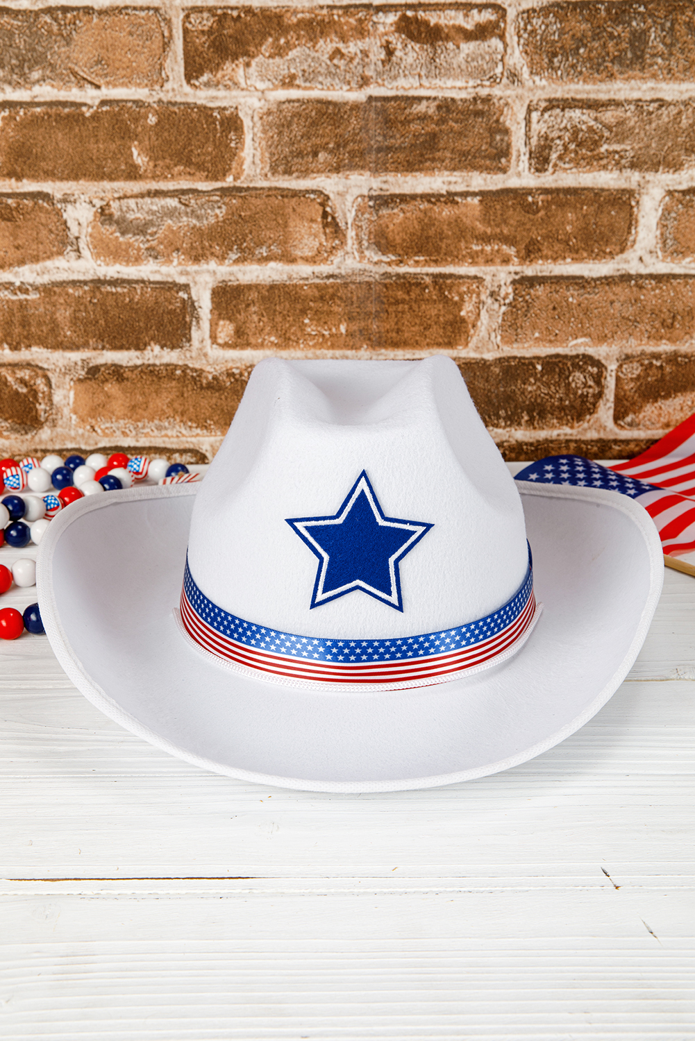 White American Flag Theme Print Wide Brim Cowboy Hat - loveforevers