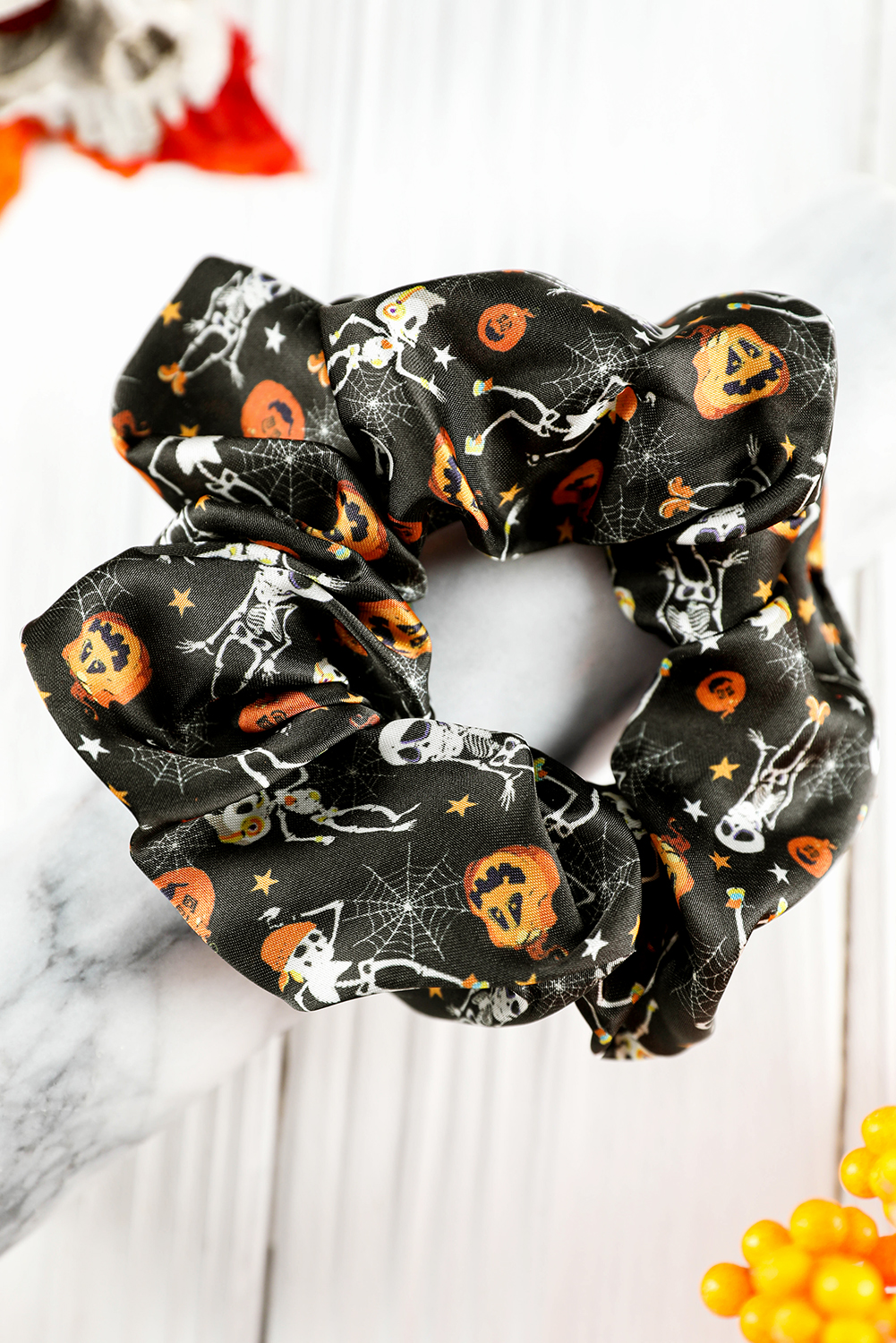 Black Halloween Pattern Print Hair Scrunchie - loveforevers
