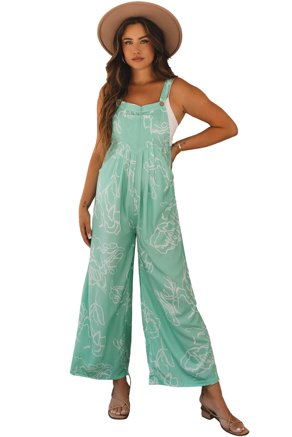 Moonlight Jade Printed Bib Wide Leg Overall - loveforevers