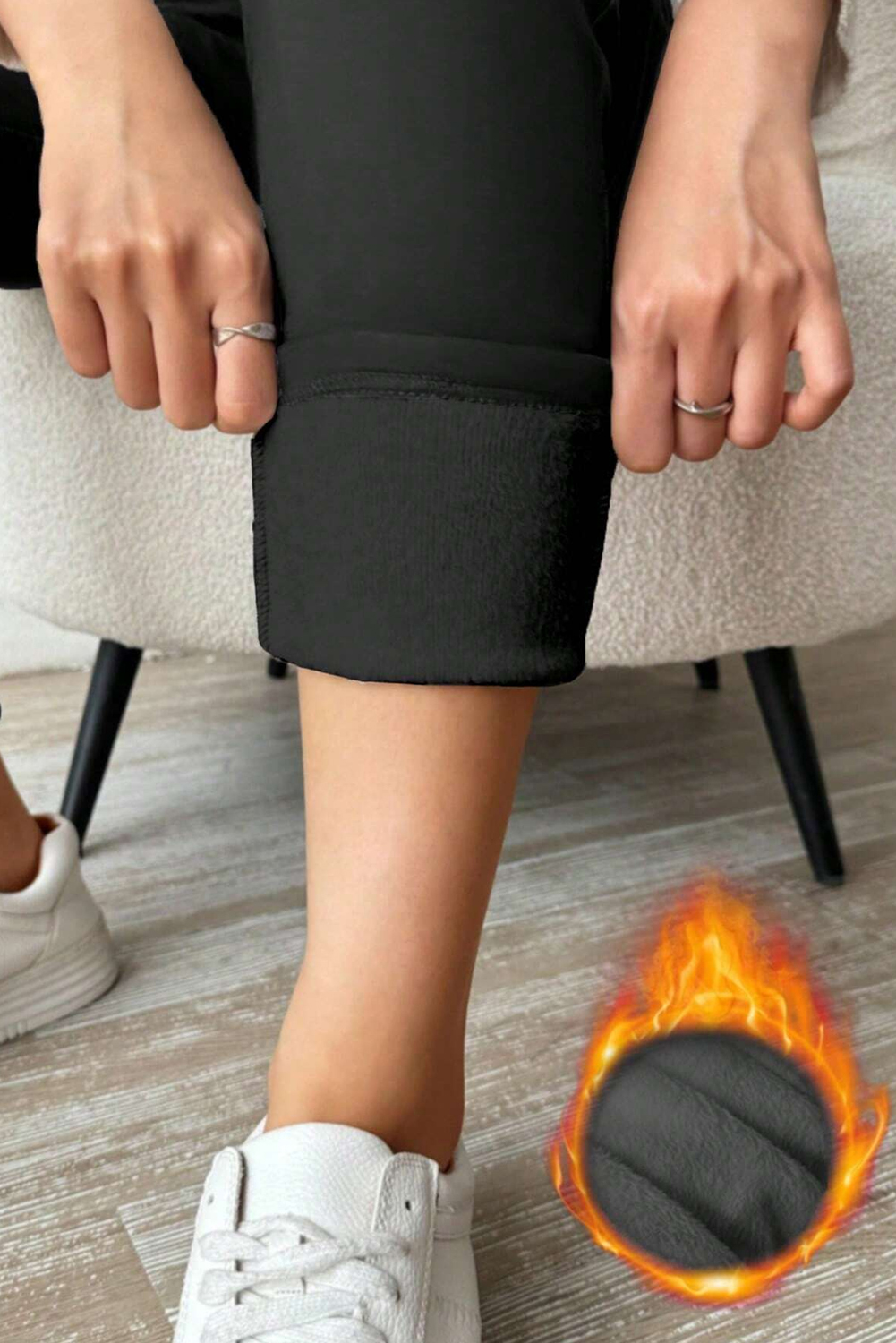 Black Thermal Lined Drawstring High Waist Leggings - loveforevers