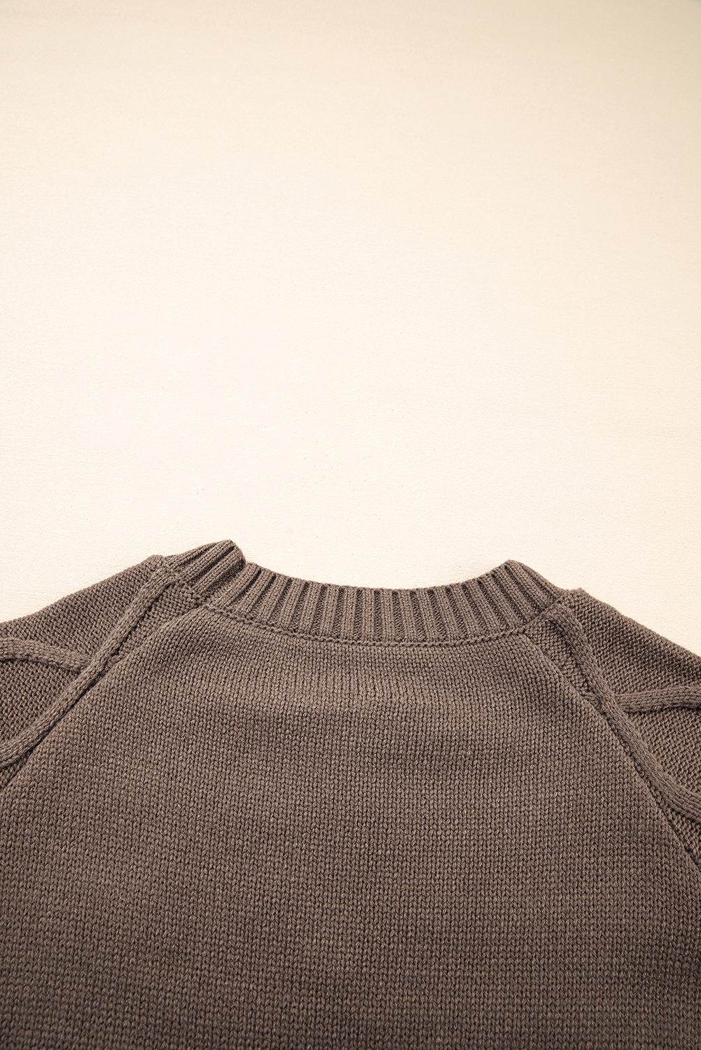 Light French Beige Western Geometric Patterned Crew Neck Knitted Sweater - loveforevers