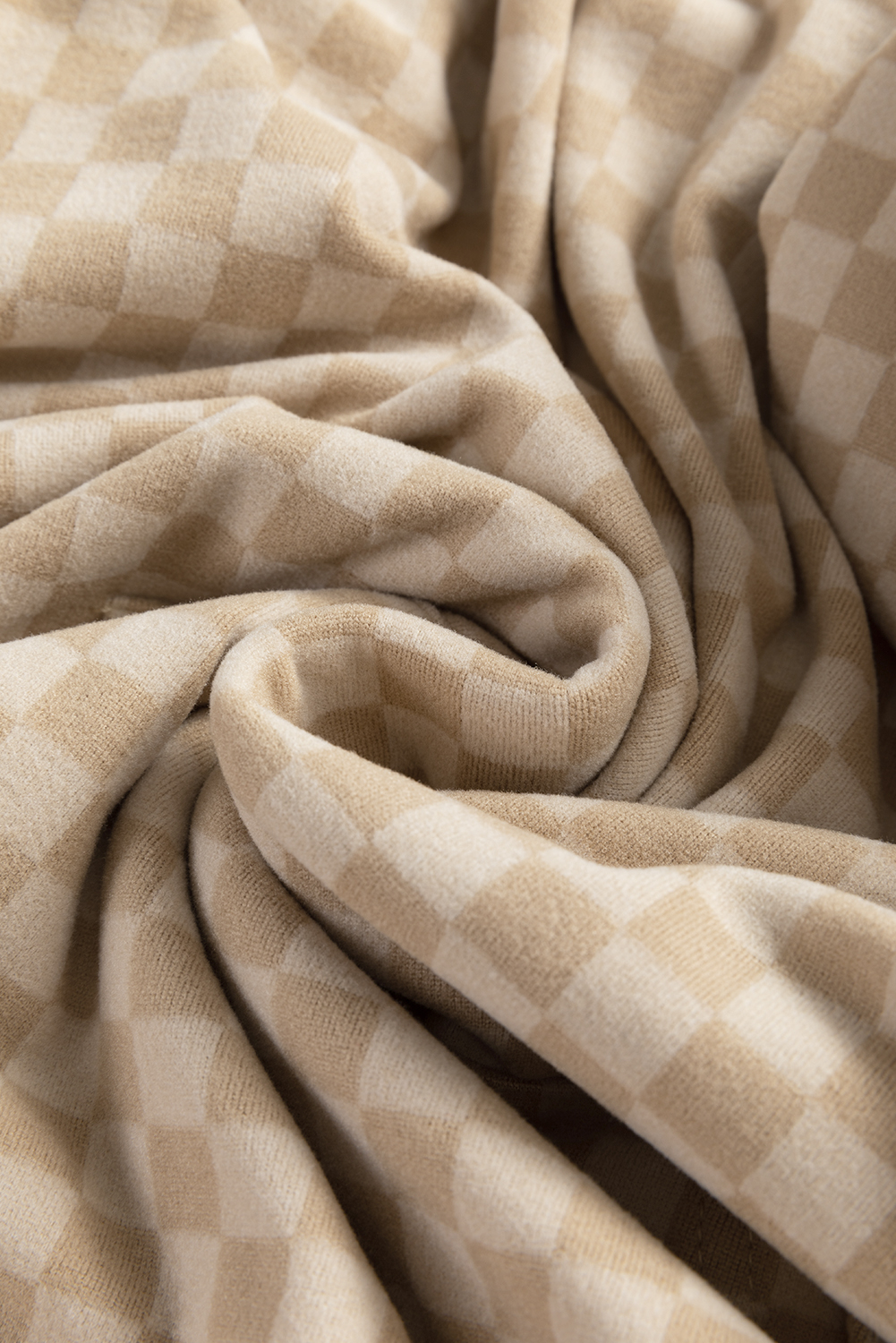 Khaki Checkered Print Kangaroo Pocket Drawstring Hoodie - loveforevers