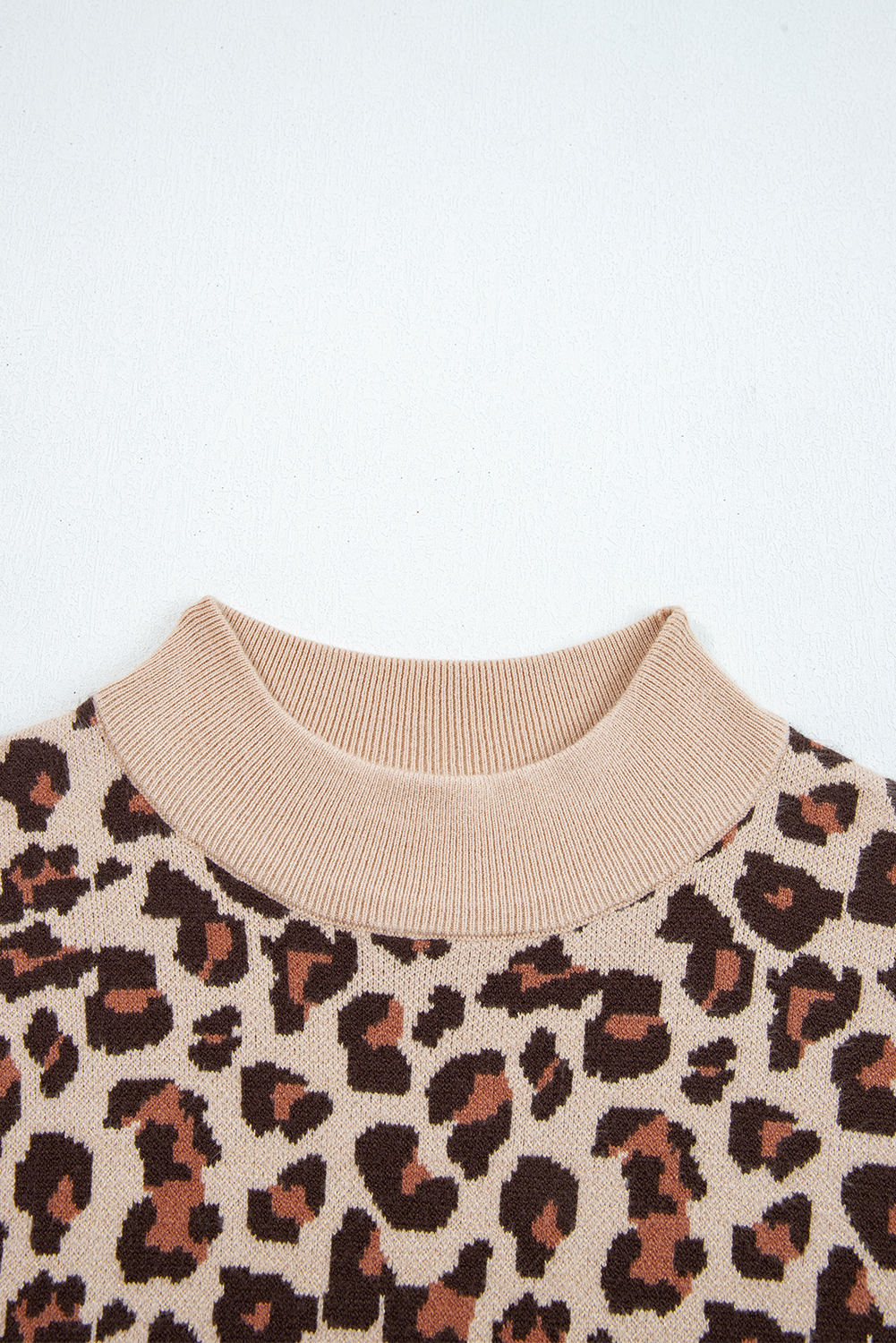 Khaki Leopard Print High Neck Shift Mini Sweater Dress - loveforevers