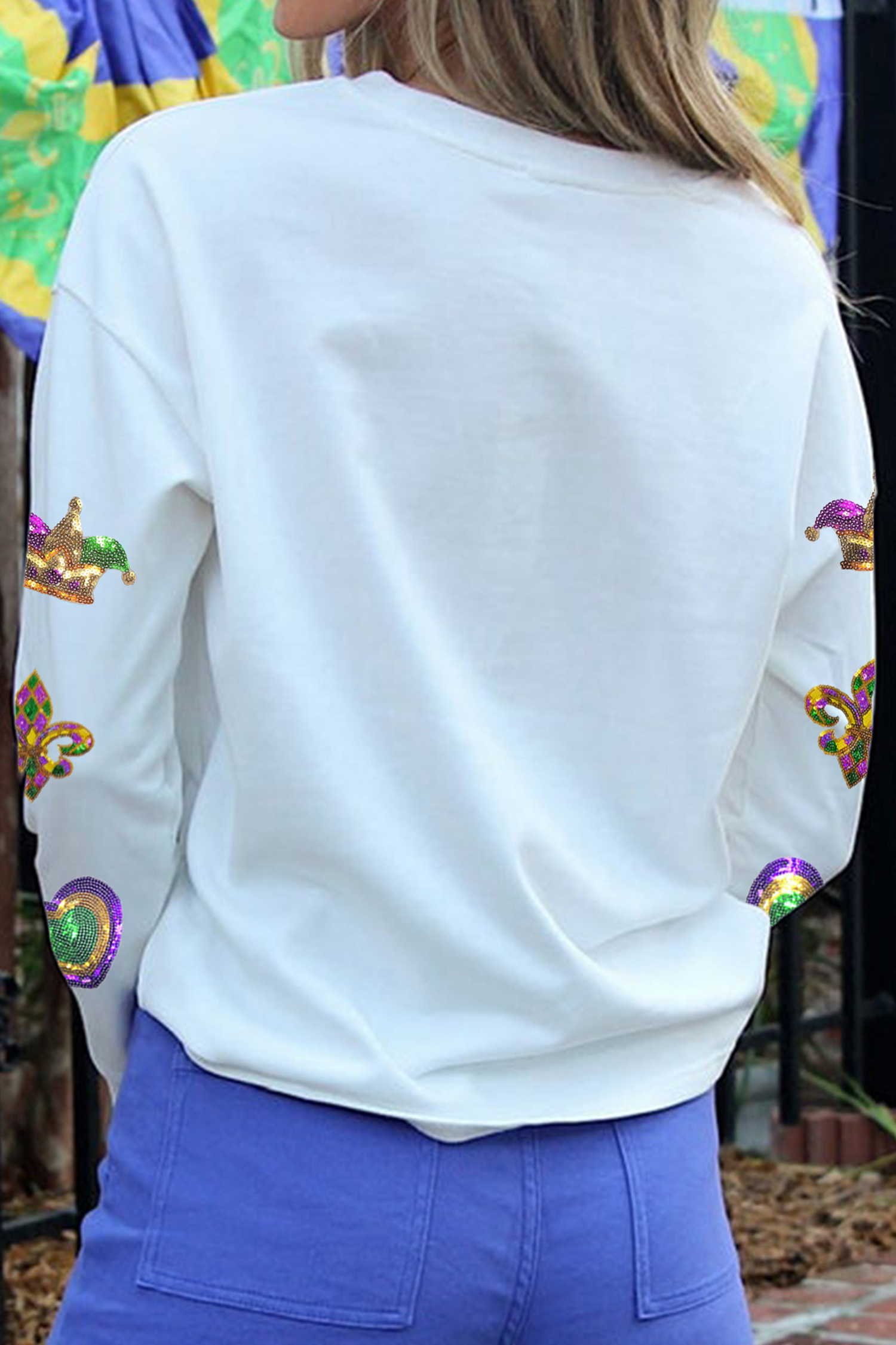White LUCKY Clover Embroidered Long Sleeve Top - loveforevers
