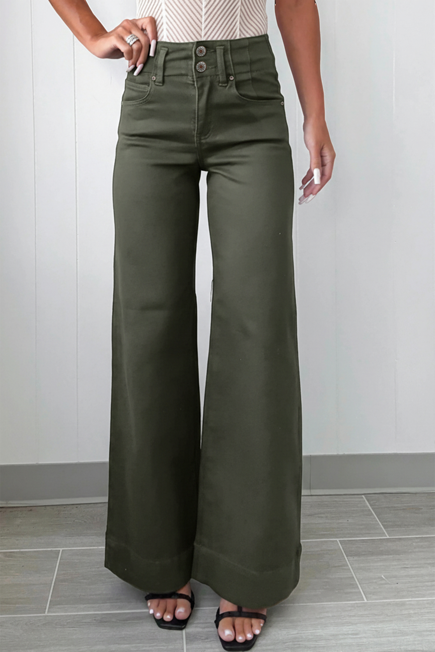 Bonbon 2-Button High Waist Flared Bottom Jeans - loveforevers