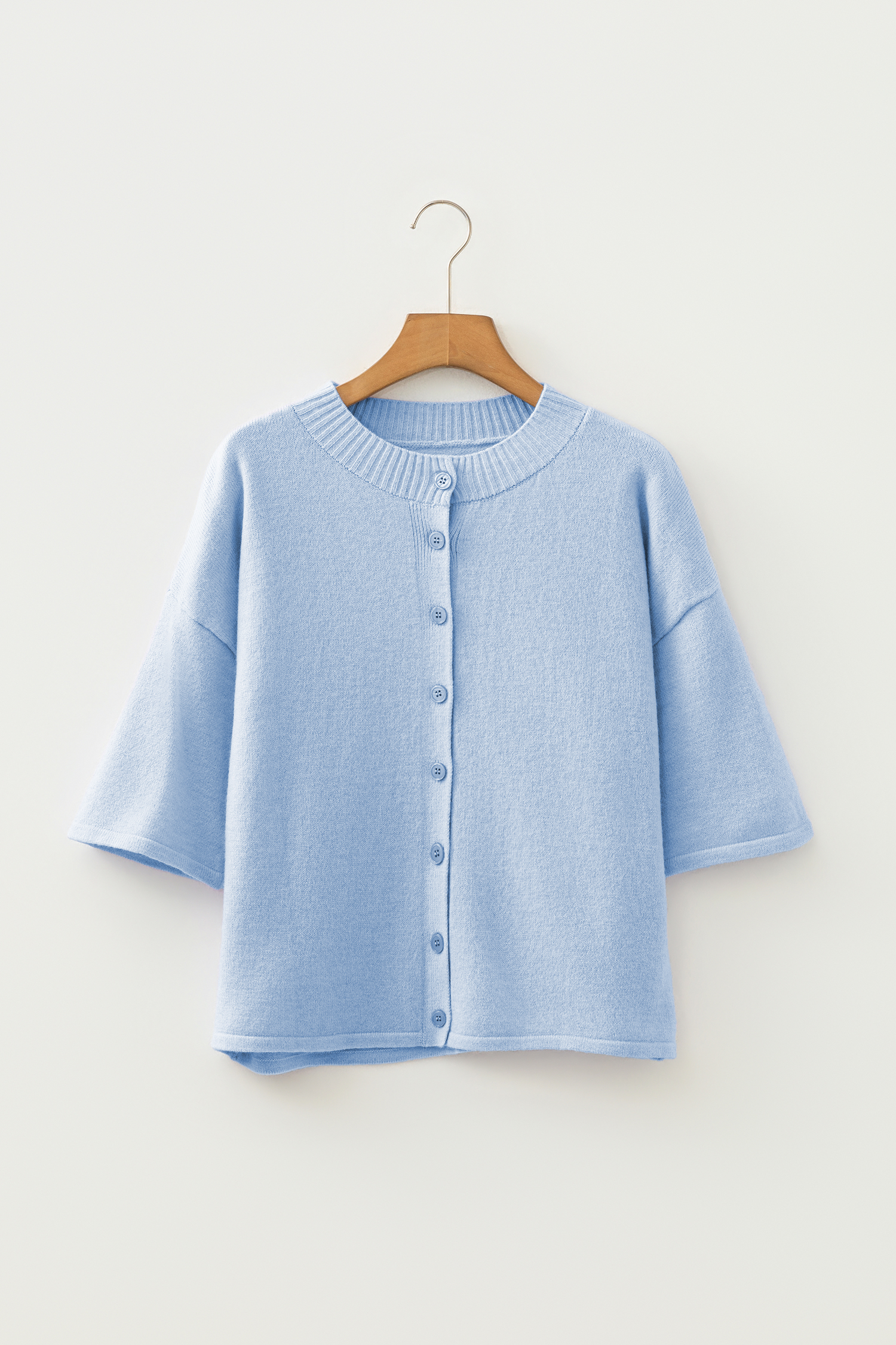 Lavendula 3/4 Sleeve Boxy Knit Button Down Sweater Cardigan - loveforevers