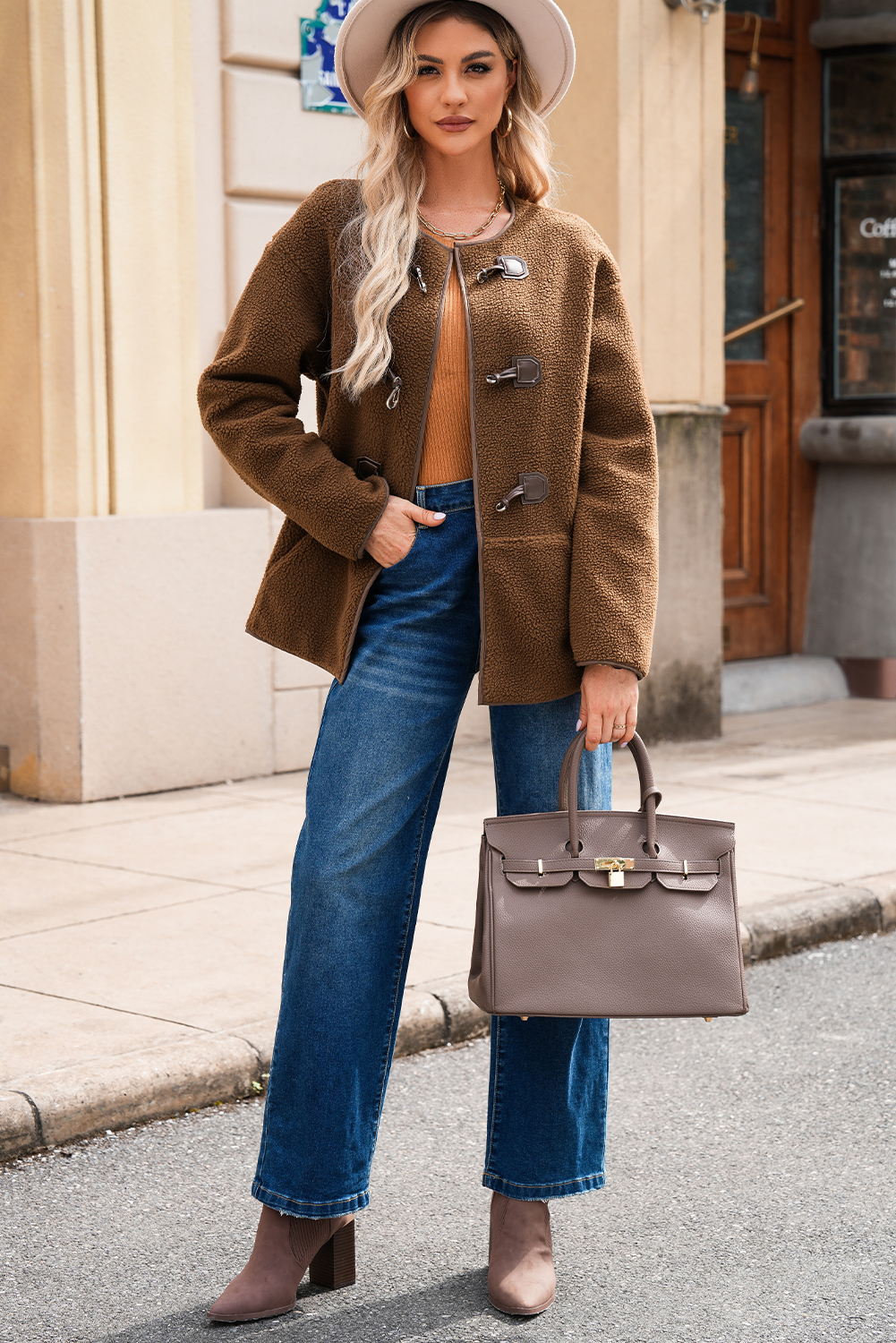 Apricot Toggle Button Teddy Coat - loveforevers