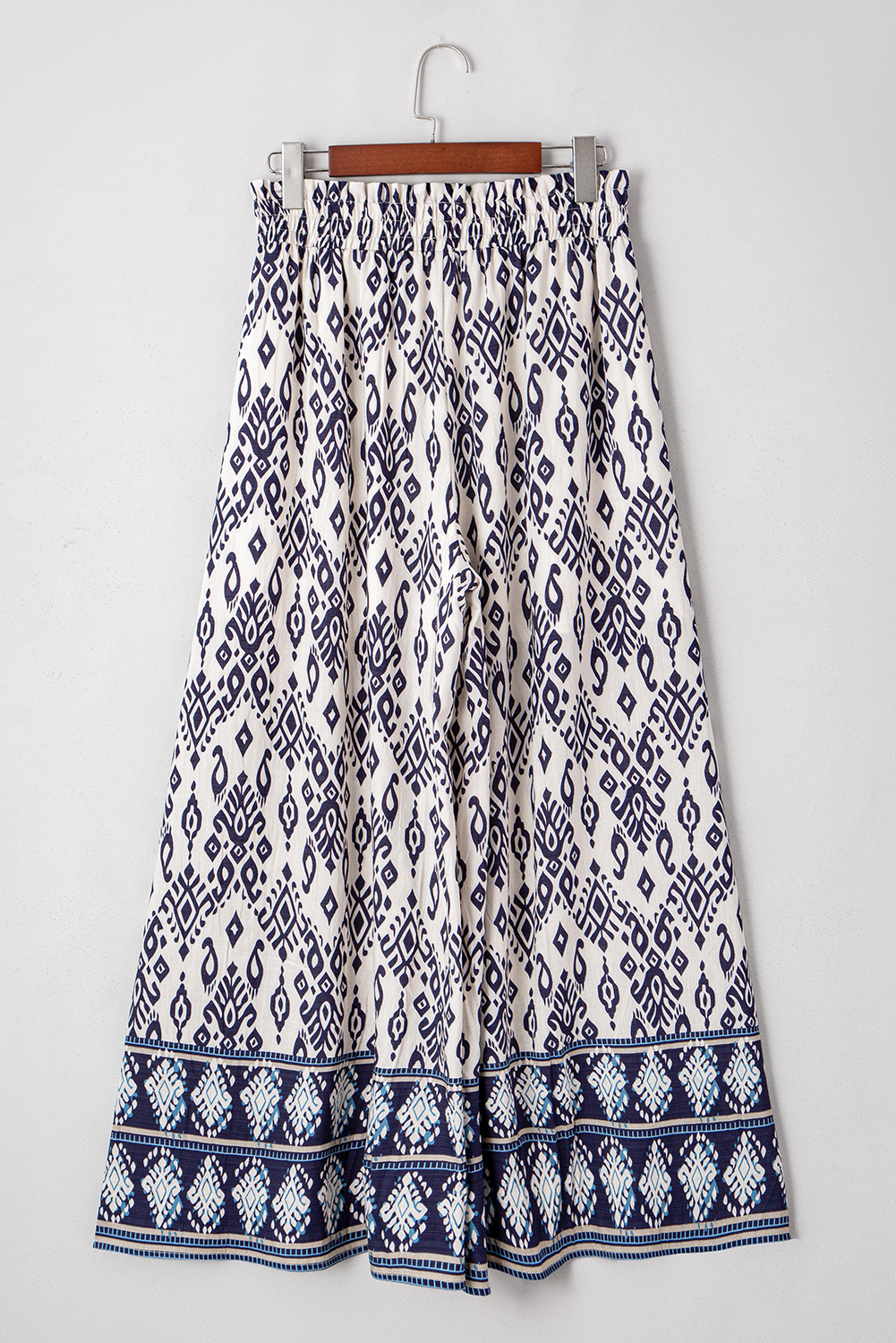 Blue Boho Geometric Print Shirred High Waist Wide Leg Jumpsuit - loveforevers