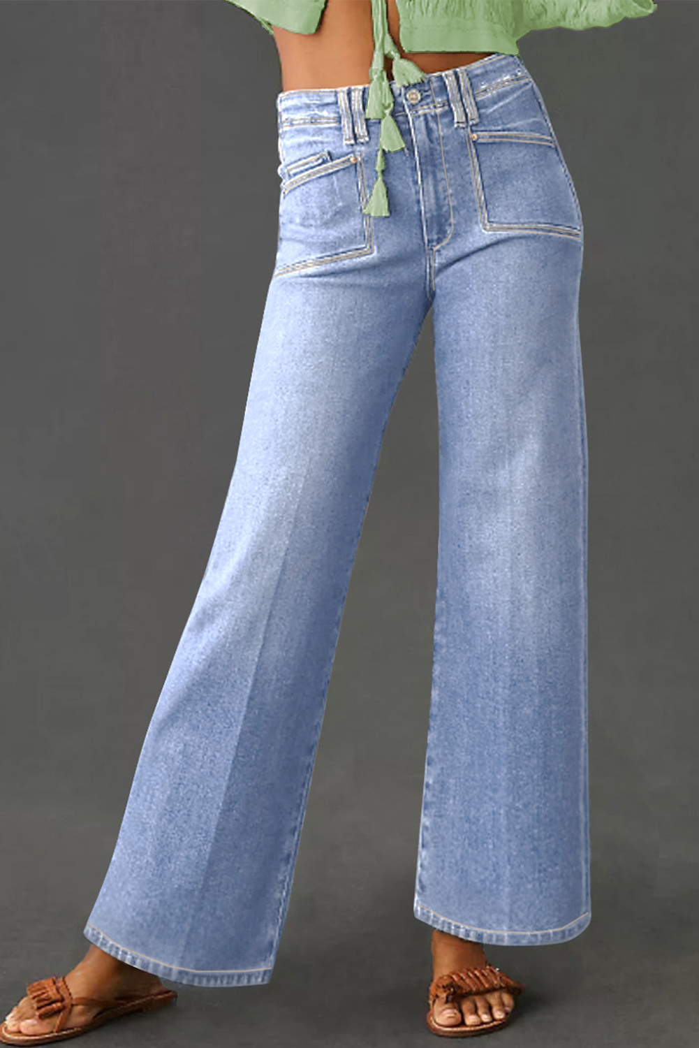 Beau Blue Loose Straight Leg Cropped High Waist Jeans - loveforevers