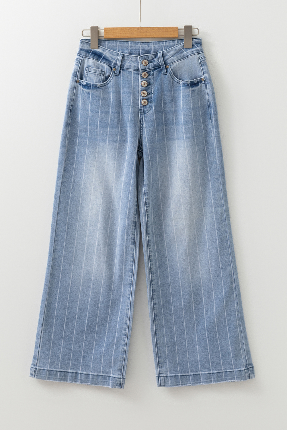 Beau Blue Multi Buttons Pinstripe Wide Leg Jeans - loveforevers