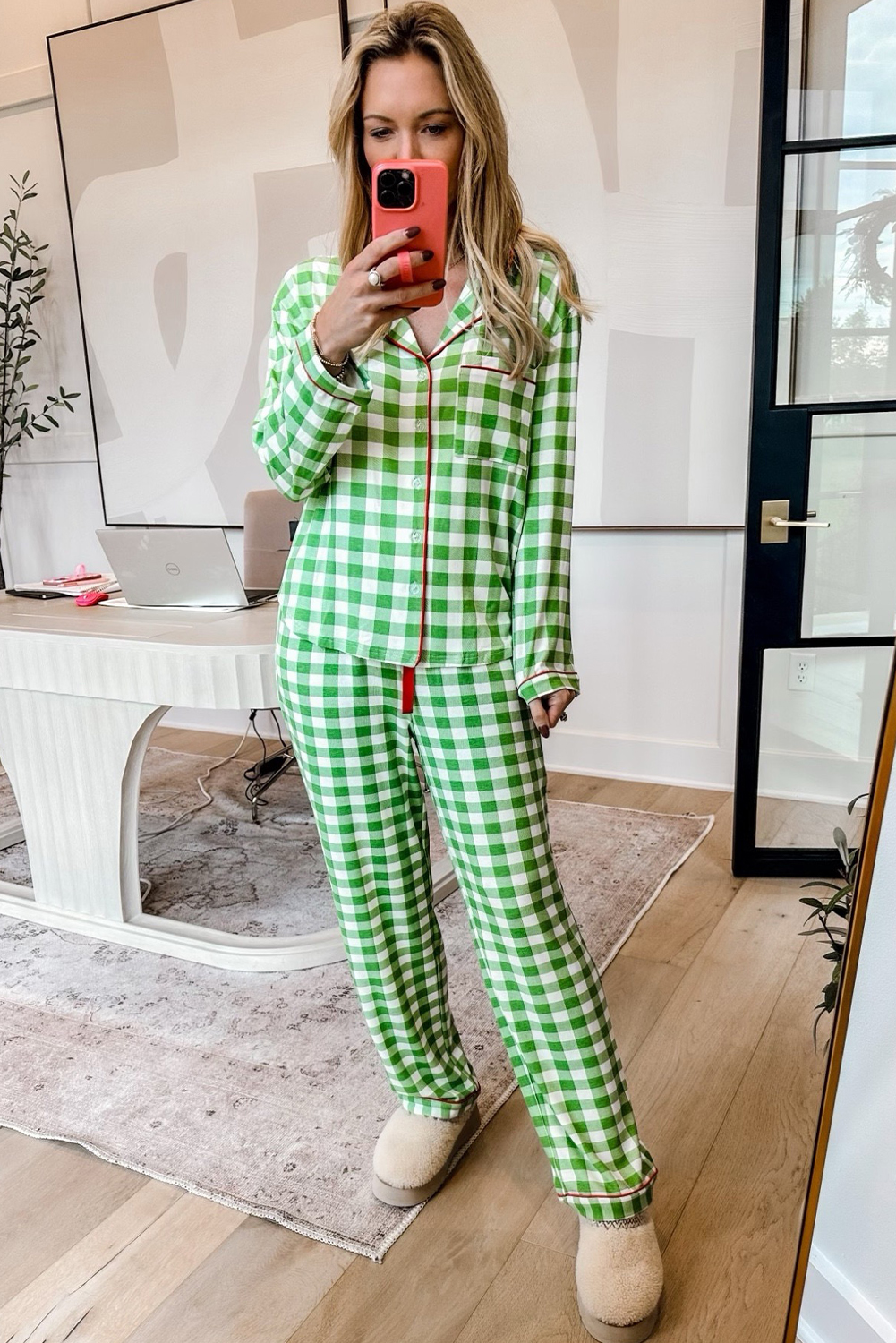 Fiery Red Christmas Plaid Print Shirt and Pants Pajama Set - loveforevers
