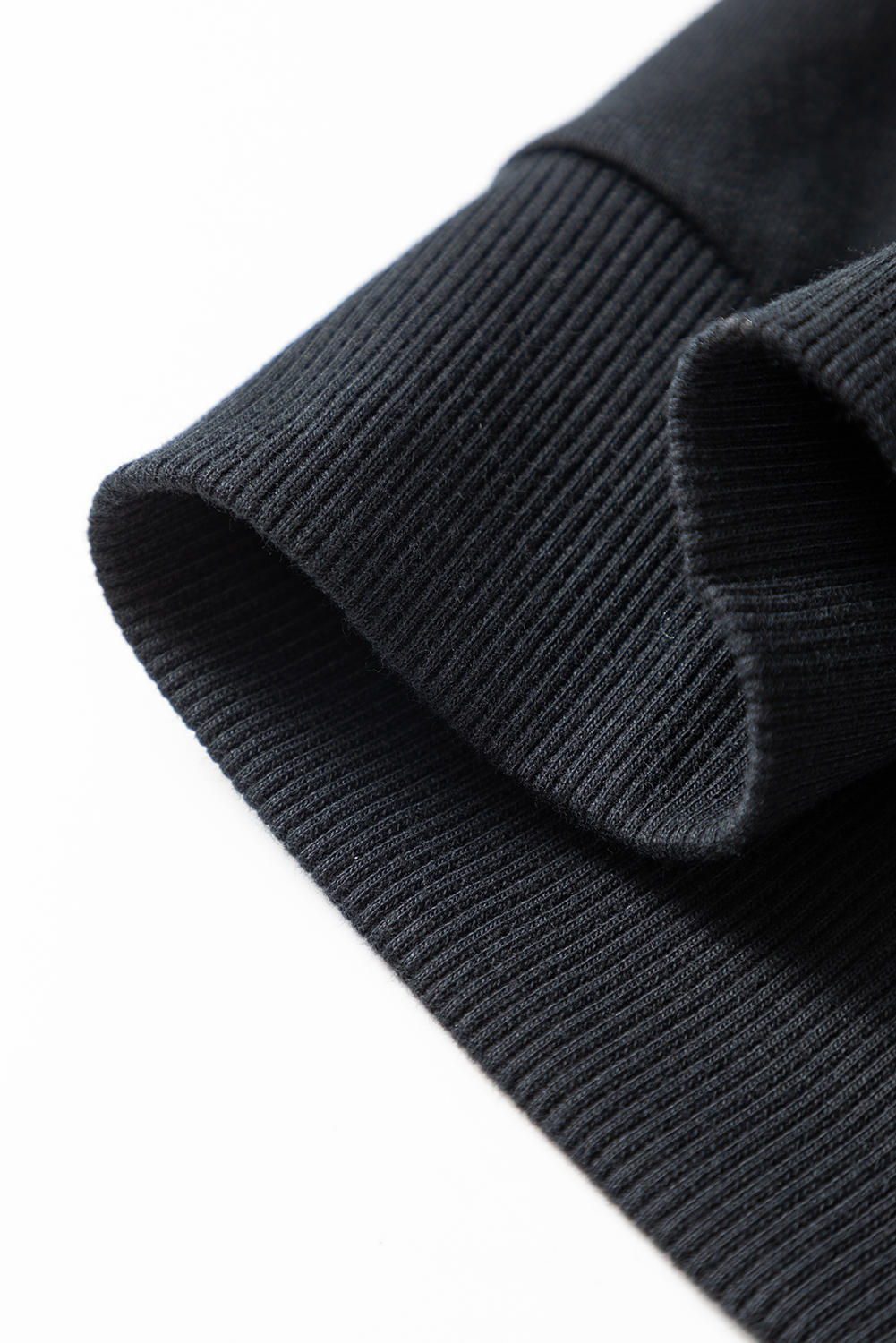 Black Rhinestone Embellished Drop Shoulder Ribbed Cuffs Wholesale Sweatshirt - loveforevers
