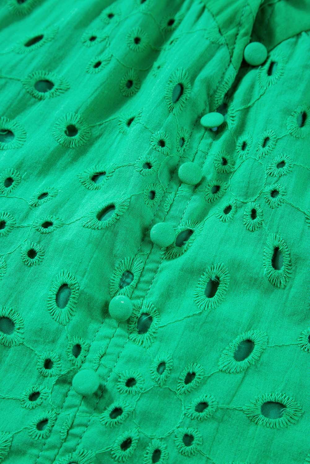 Green Flower Embroidered Hollow-out Puff Sleeve Blouse - loveforevers