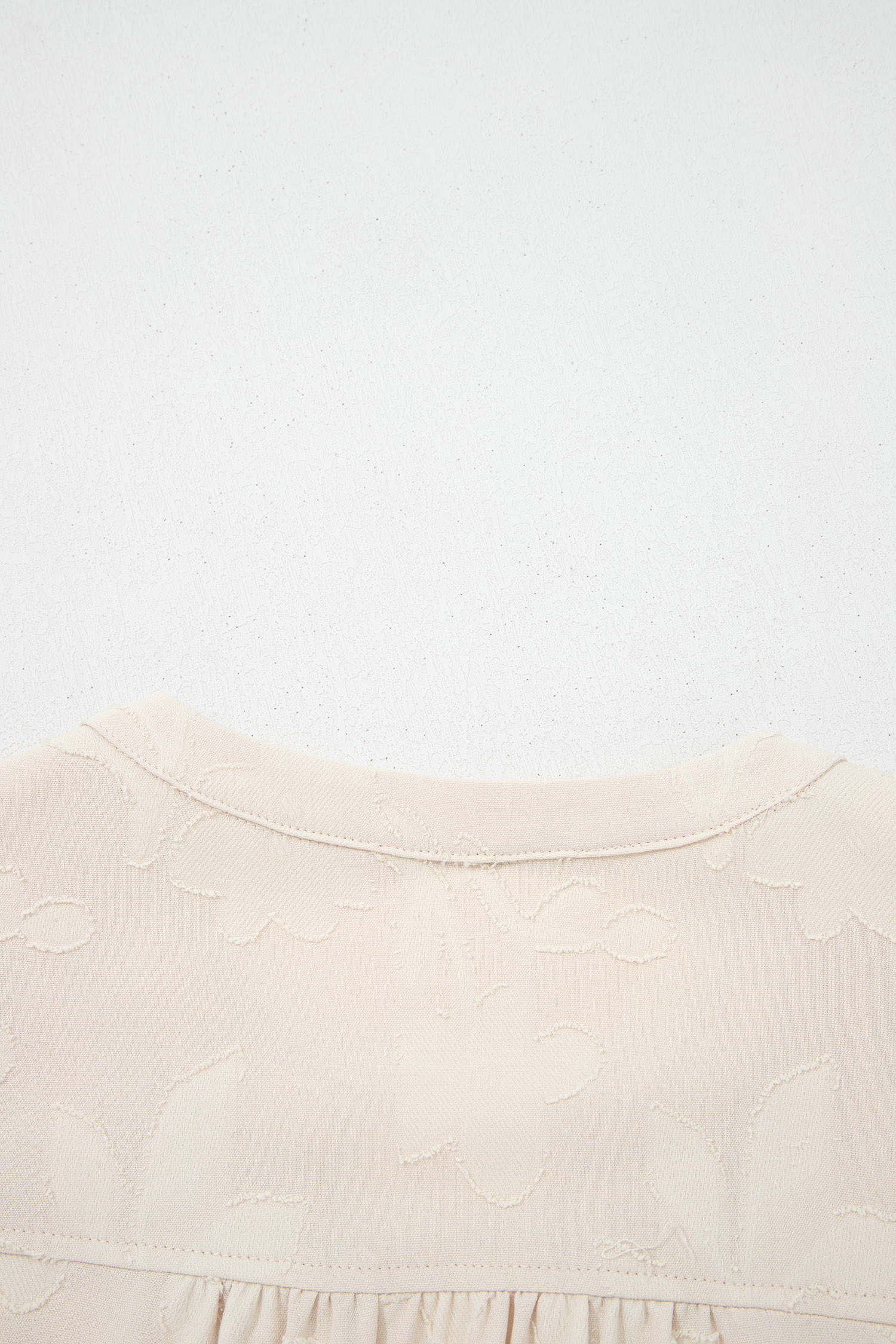 Parchment Long Sleeve Notched Neck Jacquard Tiered Mini Dress - loveforevers